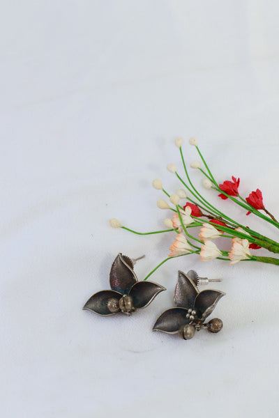 Oxidised German Silver Floral Stud Earrings - Maxiblink