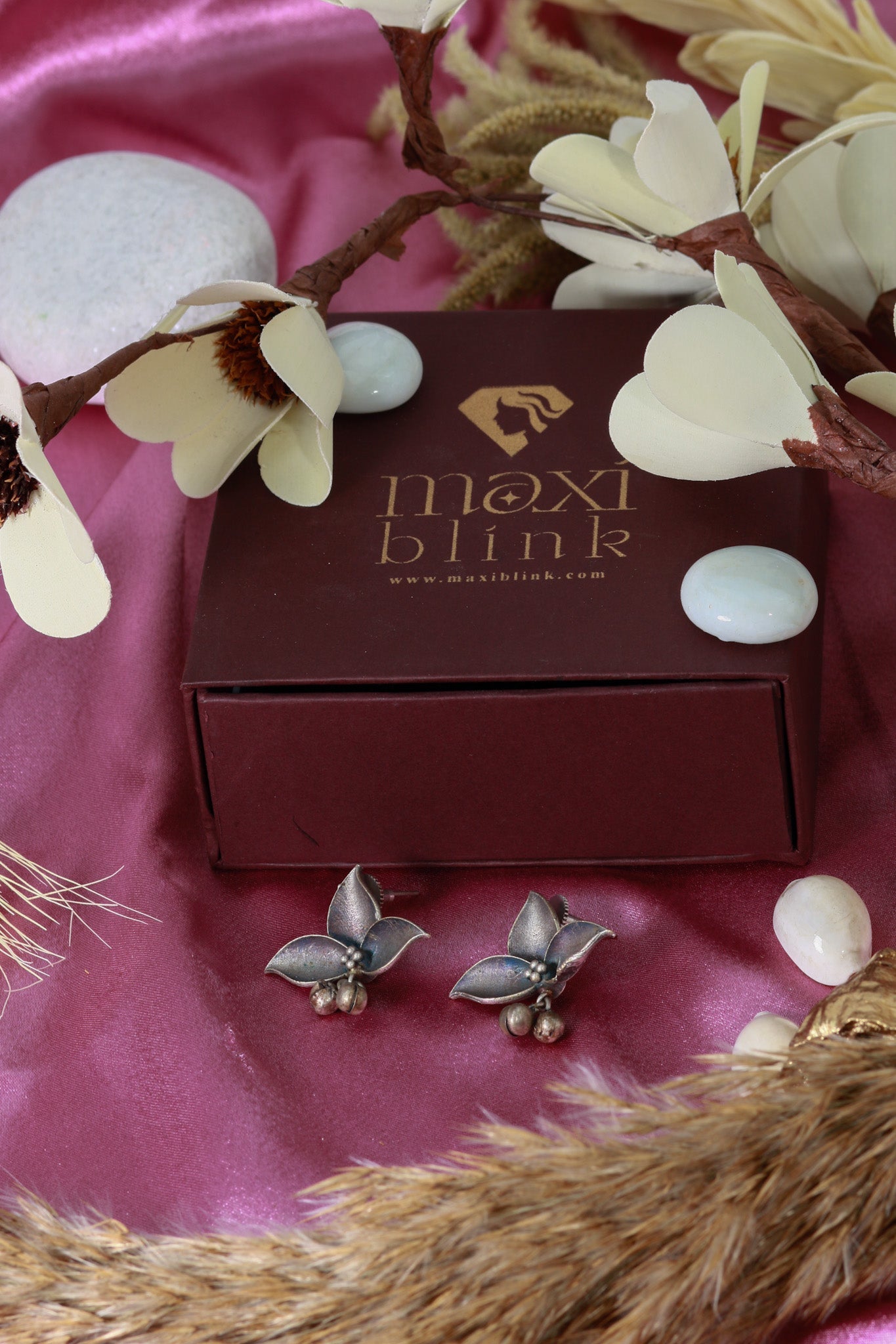 Oxidised German Silver Floral Stud Earrings - Maxiblink