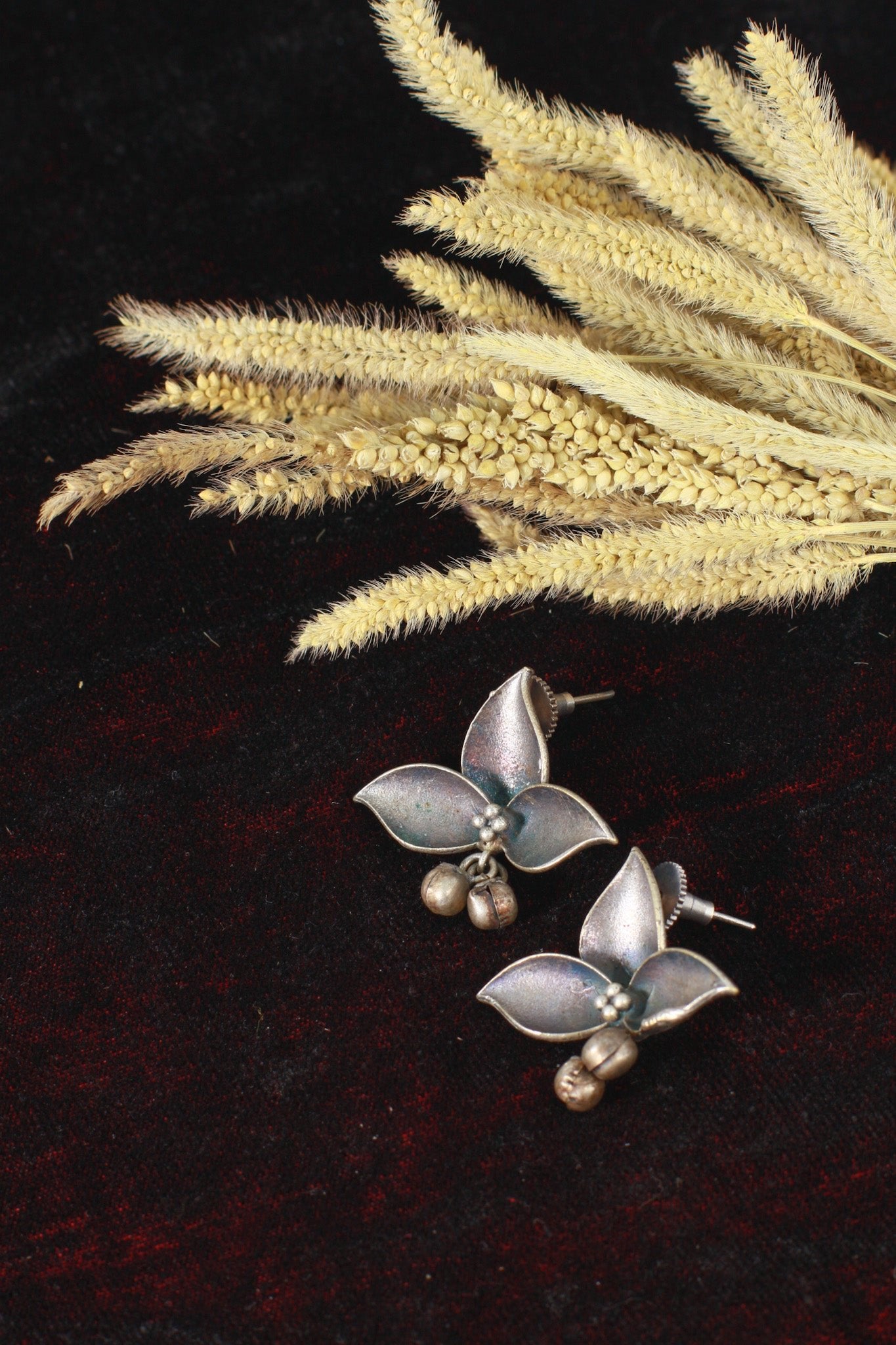 Oxidised German Silver Floral Stud Earrings - Maxiblink