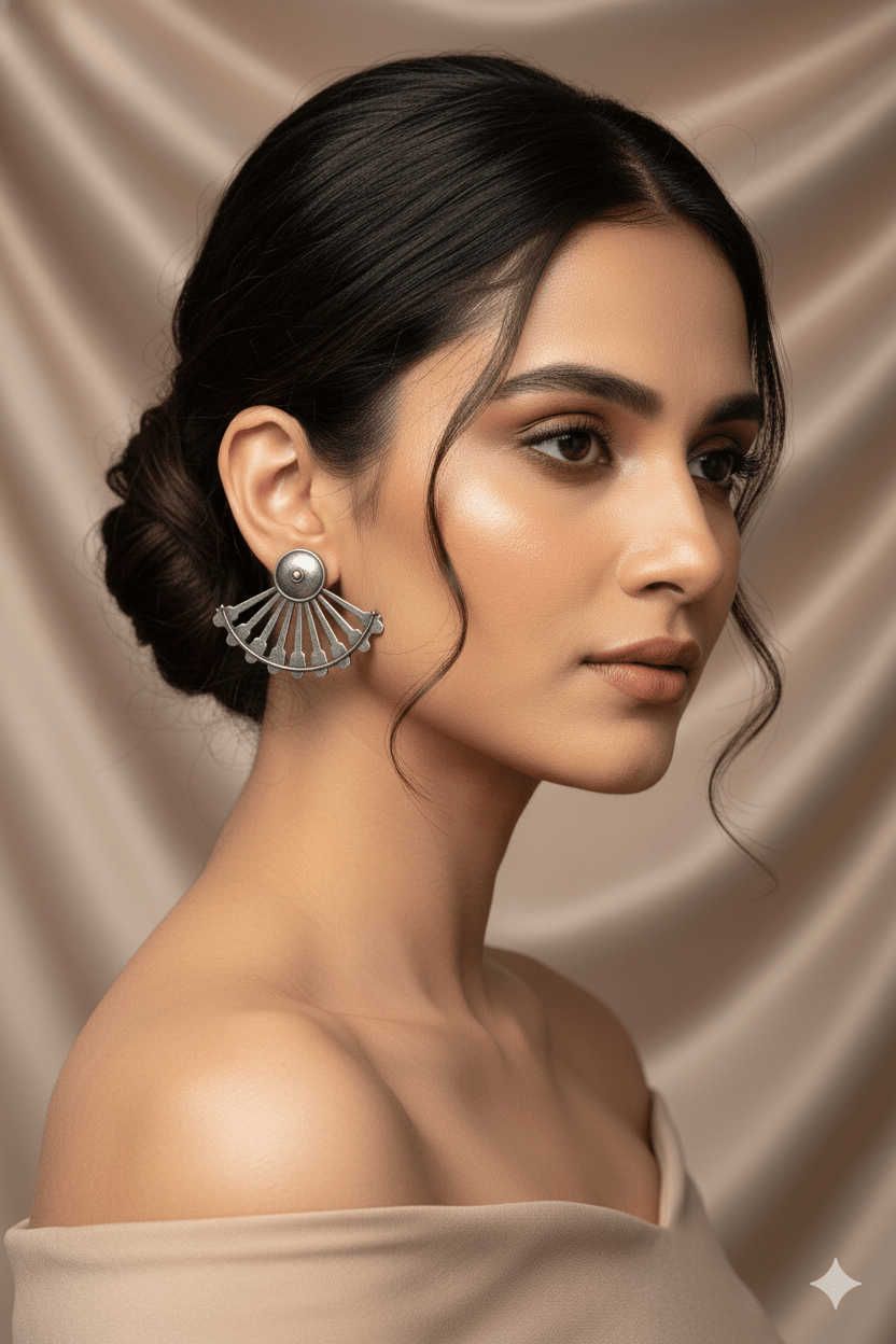 Oxidised German Silver Geometric Fan Earrings - Maxiblink