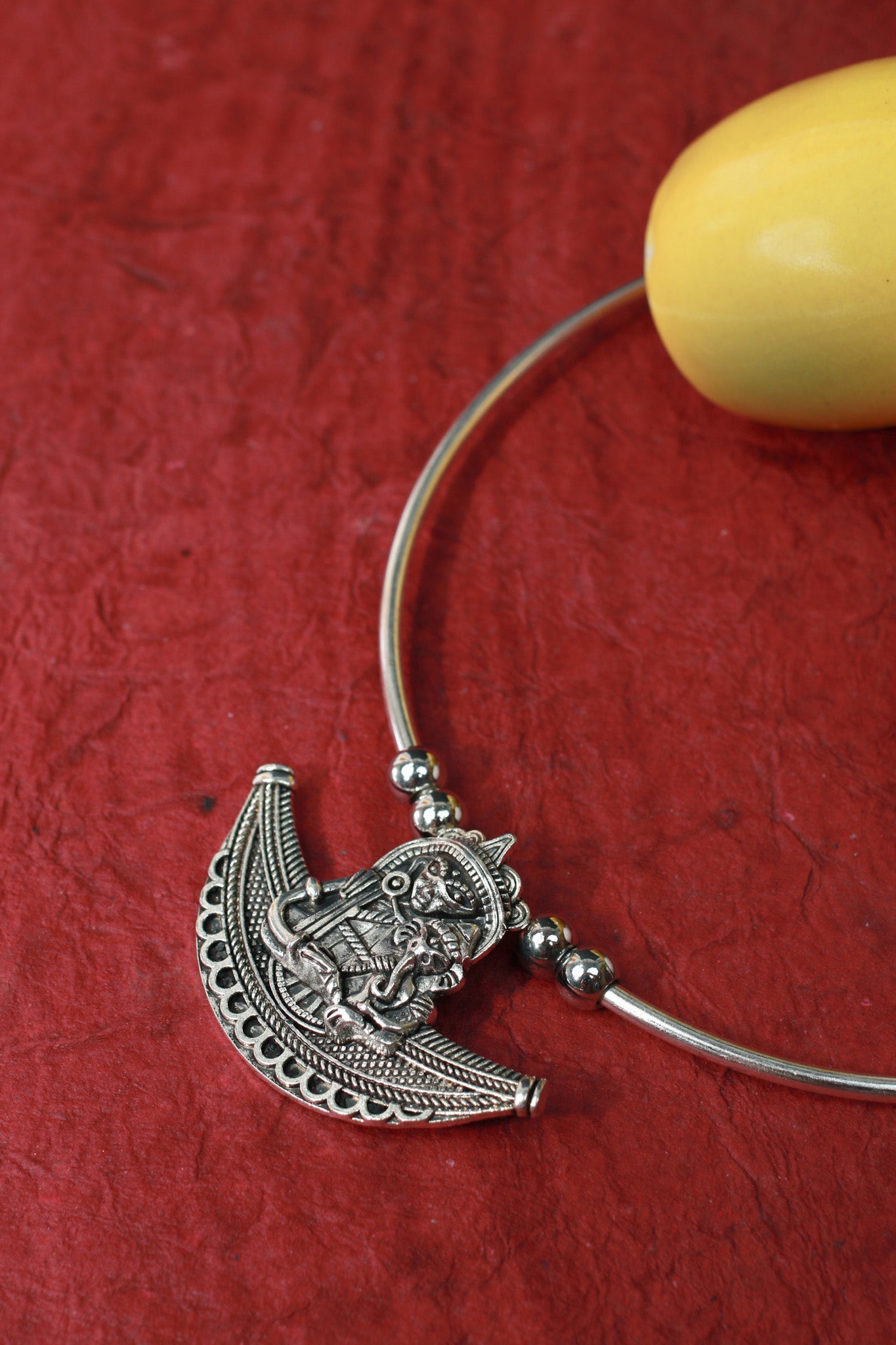 Oxidised German Silver Hansli Necklace with Goddess Motif Pendant - Maxiblink