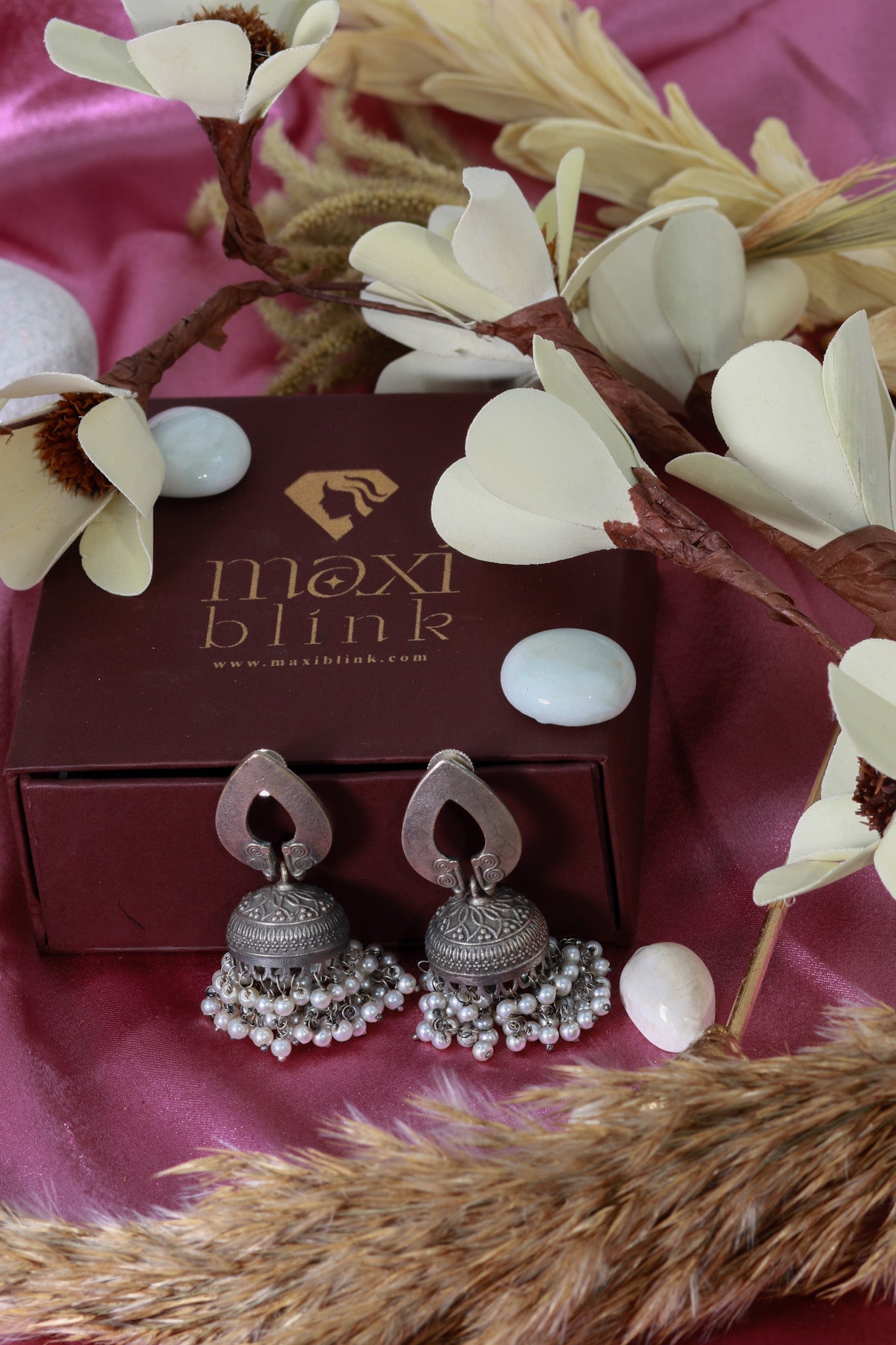 Oxidised German Silver Jhumka Earrings with Pearl Drops - Maxiblink