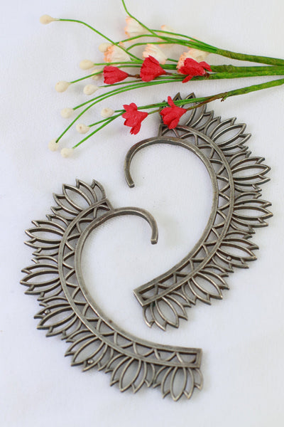 Oxidised German Silver Leaf Plume Ear Cuff - Maxiblink