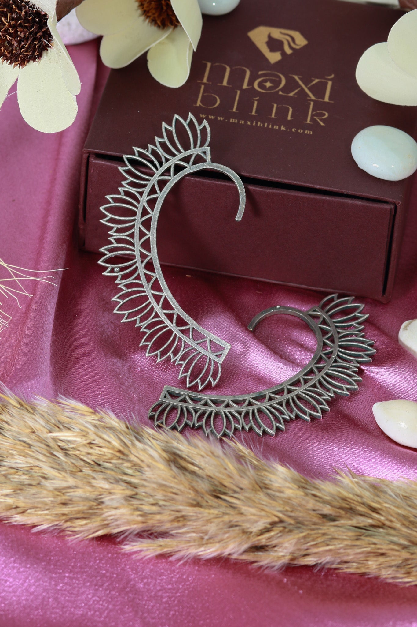 Oxidised German Silver Leaf Plume Ear Cuff - Maxiblink