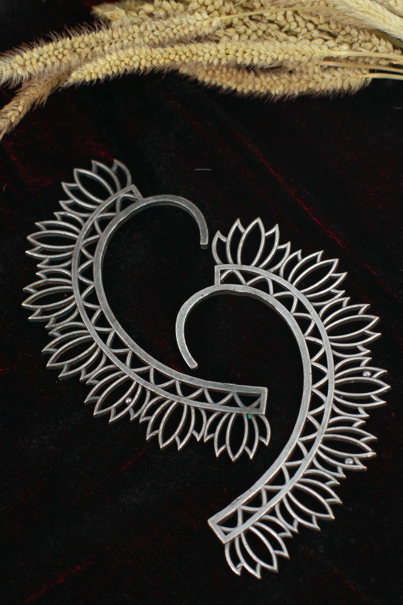 Oxidised German Silver Leaf Plume Ear Cuff - Maxiblink