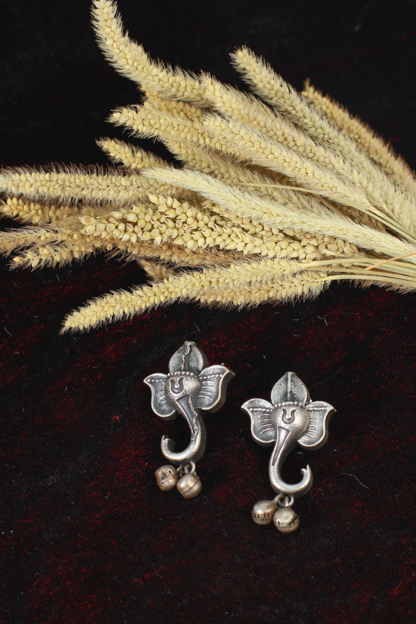 Oxidised German Silver Lotus Stud Earrings with Ghungroo Drops - Maxiblink
