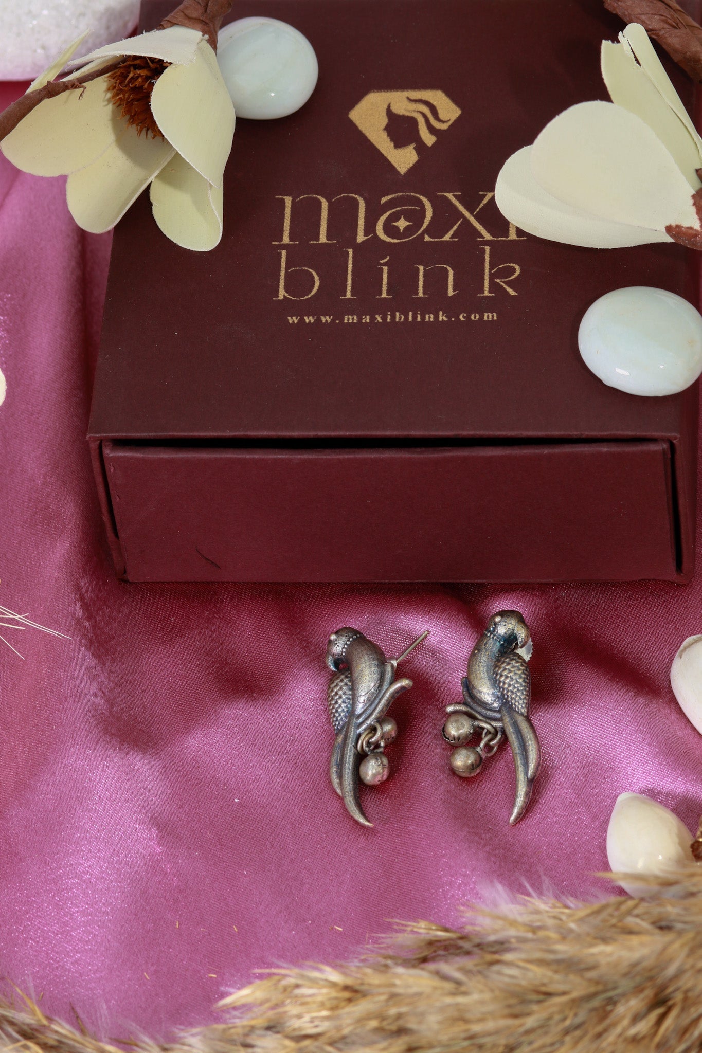 Oxidised German Silver Parrot Earrings - Maxiblink