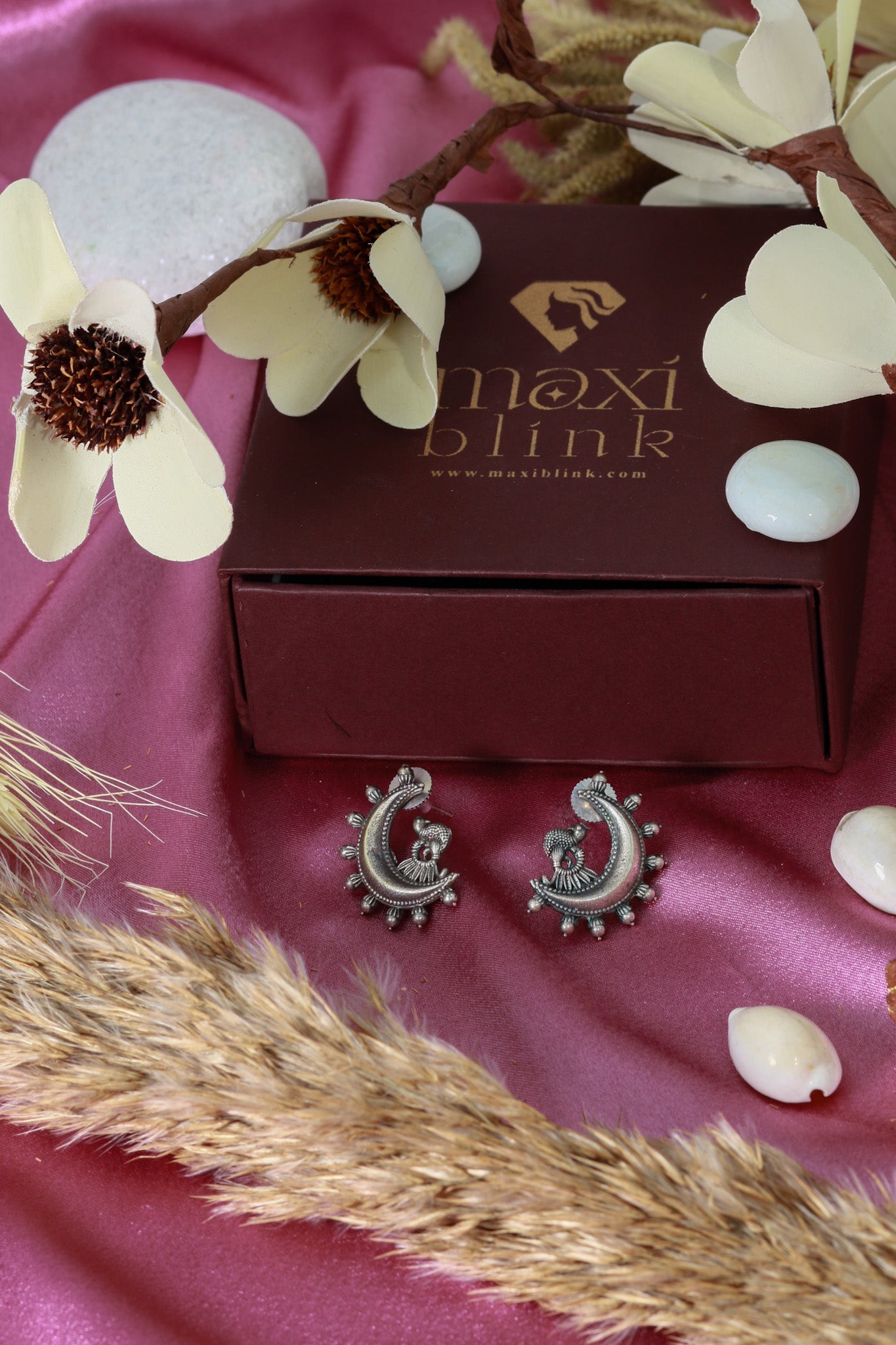 Oxidised German Silver Peacock Hoop Earrings - Maxiblink