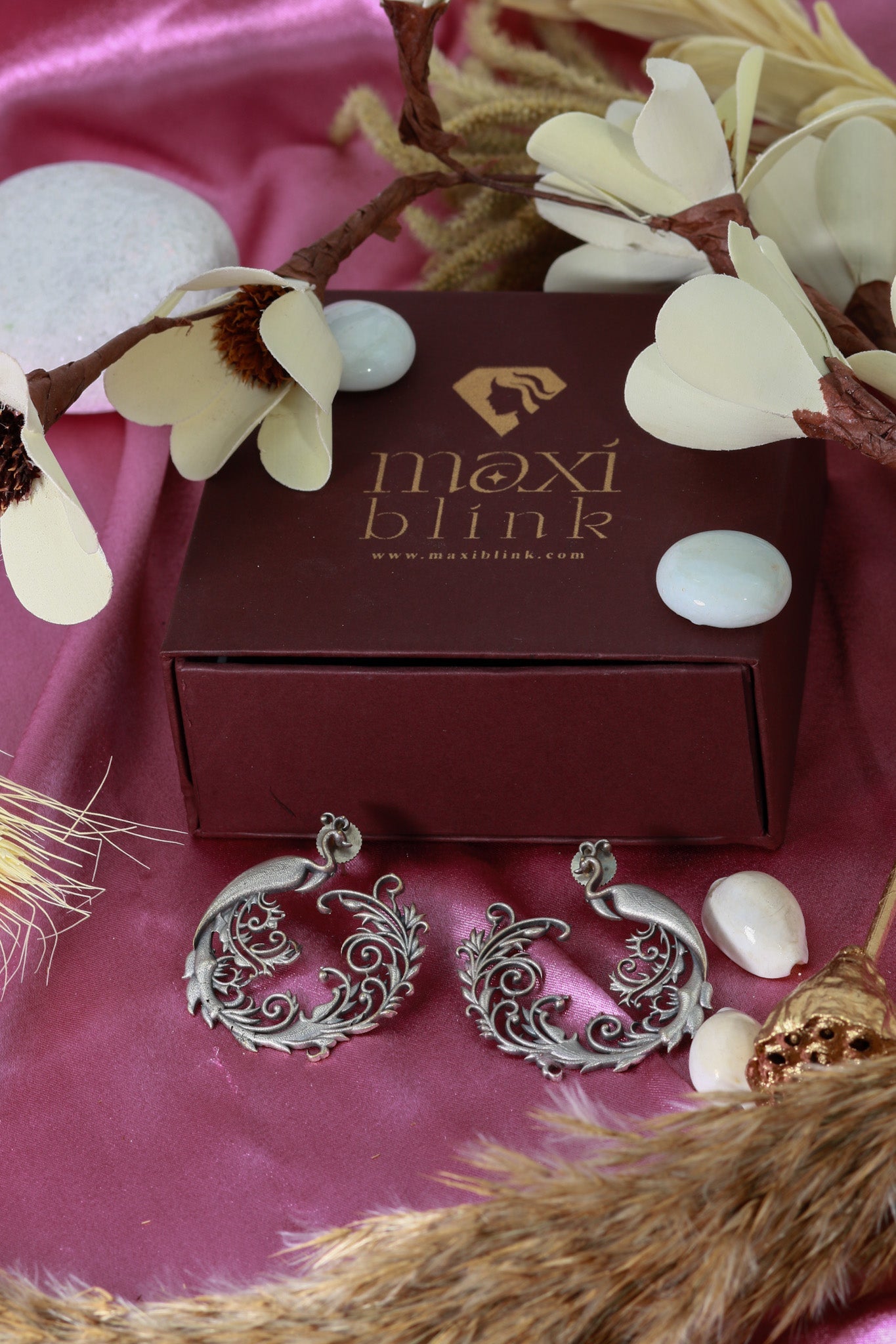 Oxidised German Silver Peacock Openwork Hoop Earrings - Maxiblink