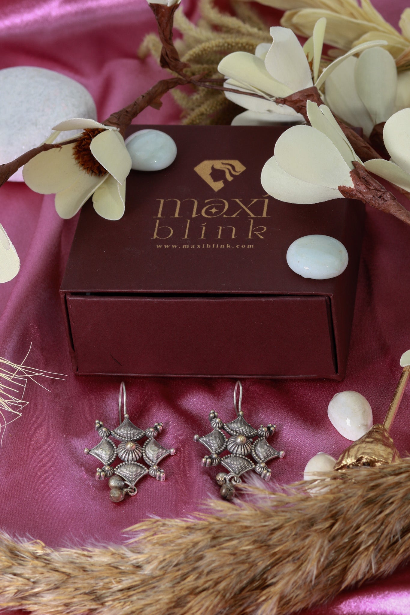 Oxidised German Silver Six - Point Tribal Drop Earrings - Maxiblink