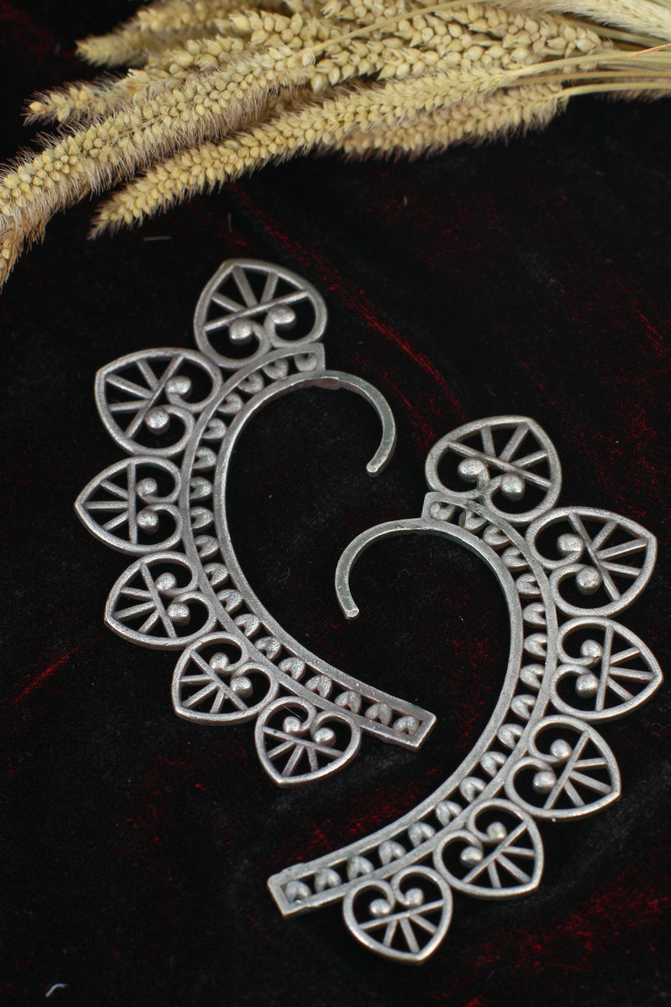 Oxidised German Silver Statement Ear Cuff – Heart Filigree - Maxiblink