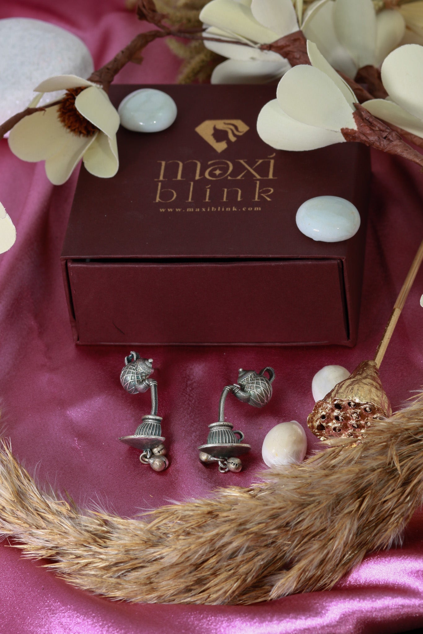 Oxidised German Silver Teapot & Pot Design Earrings - Maxiblink