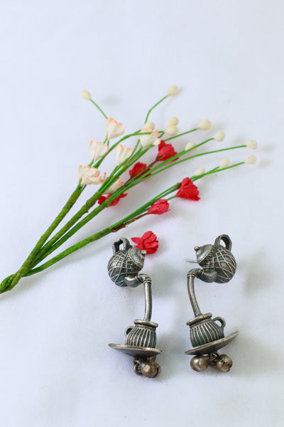 Oxidised German Silver Teapot & Pot Design Earrings - Maxiblink