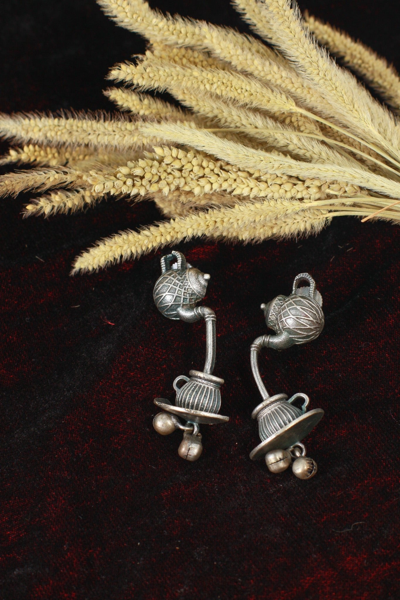Oxidised German Silver Teapot & Pot Design Earrings - Maxiblink