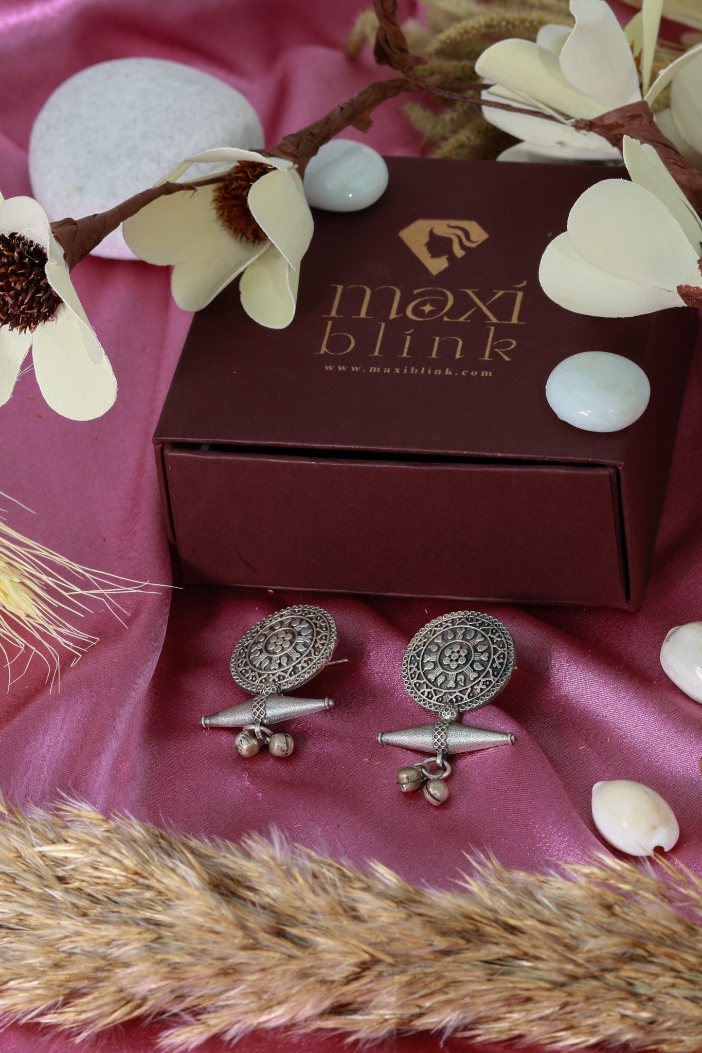 Oxidised German Silver Tribal Disc Stud Earrings - Maxiblink