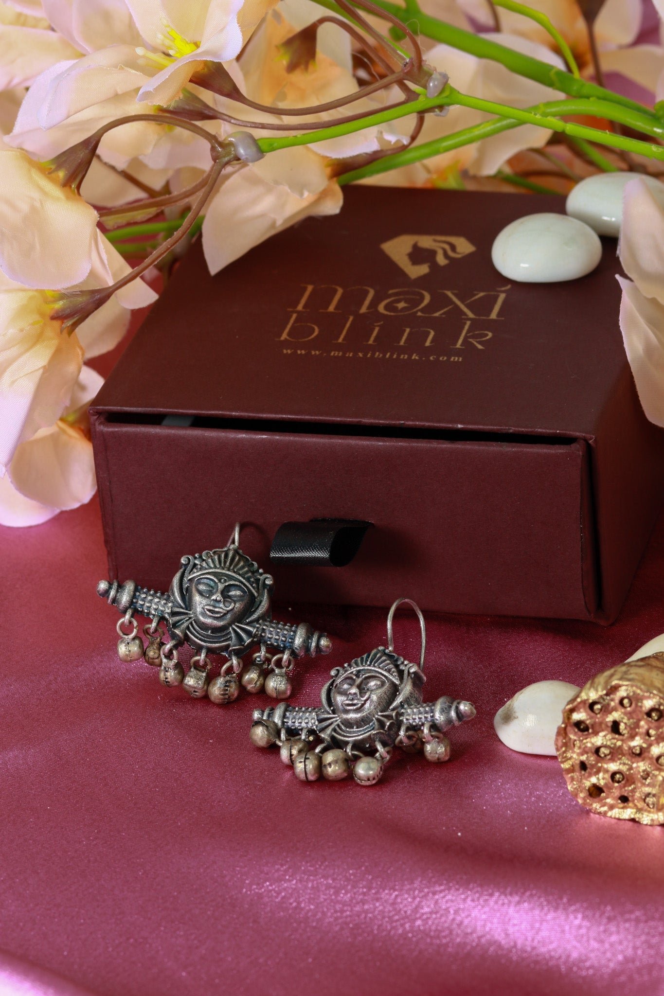 Oxidised German Silver Tribal Face Earrings - Maxiblink