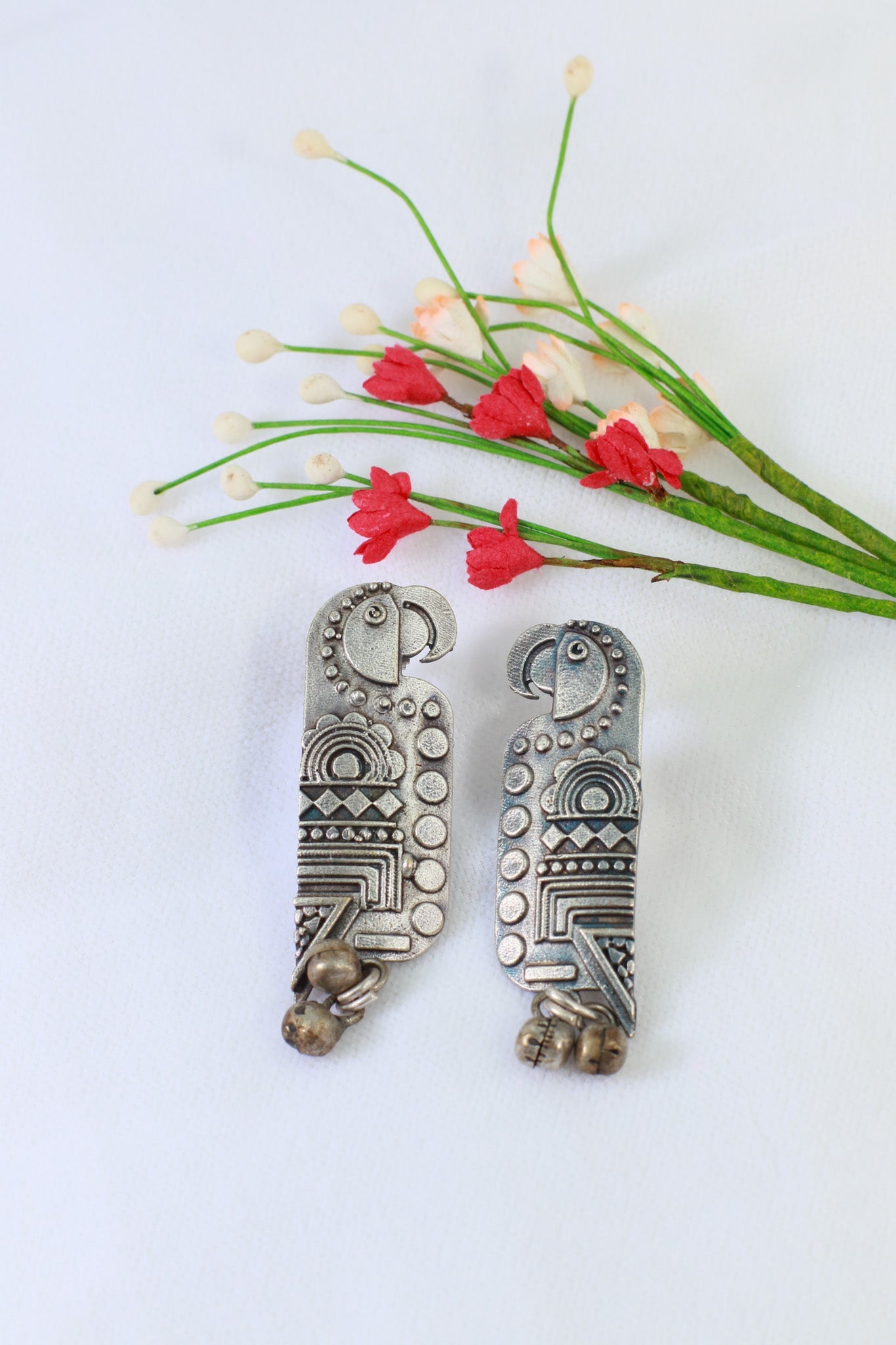 Oxidised Parrot Design German Silver Drop Earrings - Maxiblink
