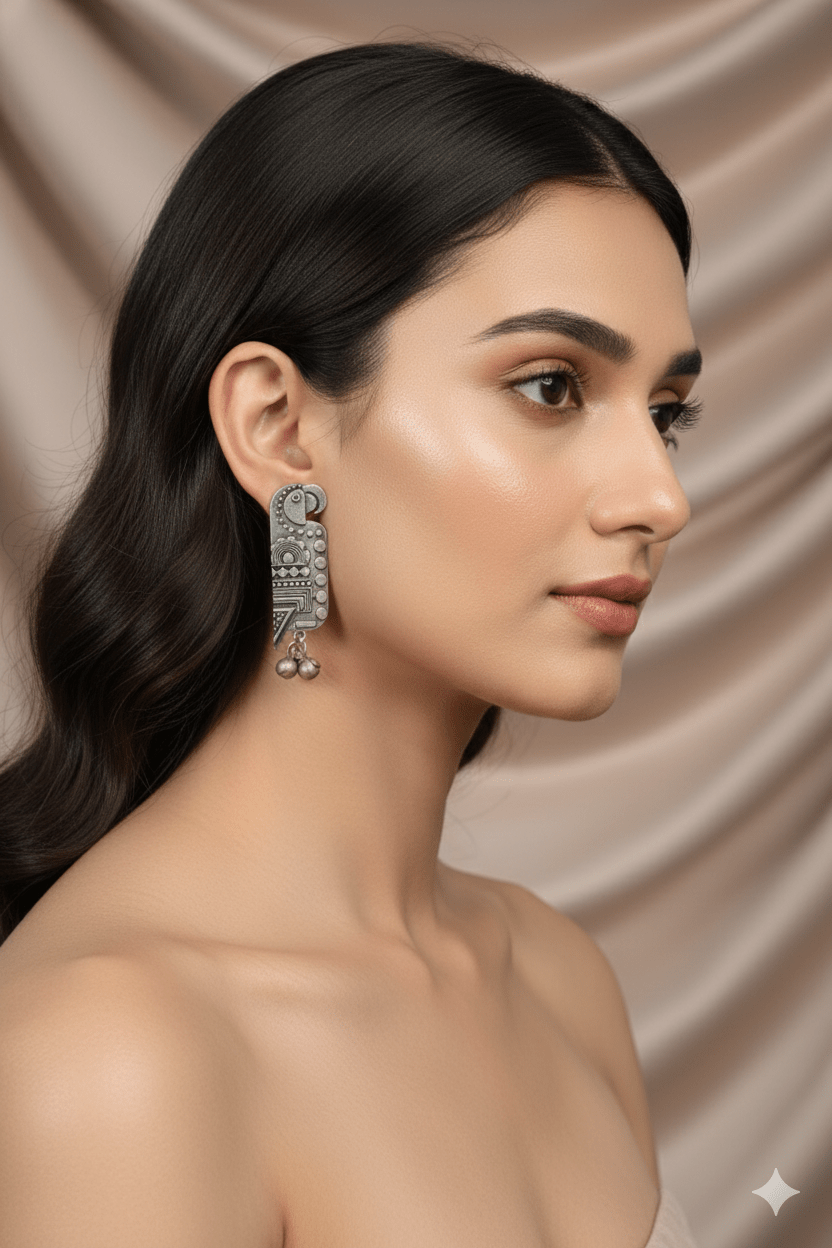 Oxidised Parrot Design German Silver Drop Earrings - Maxiblink