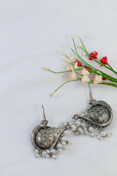 Oxidised Peacock Beaded German Silver Earrings - Maxiblink