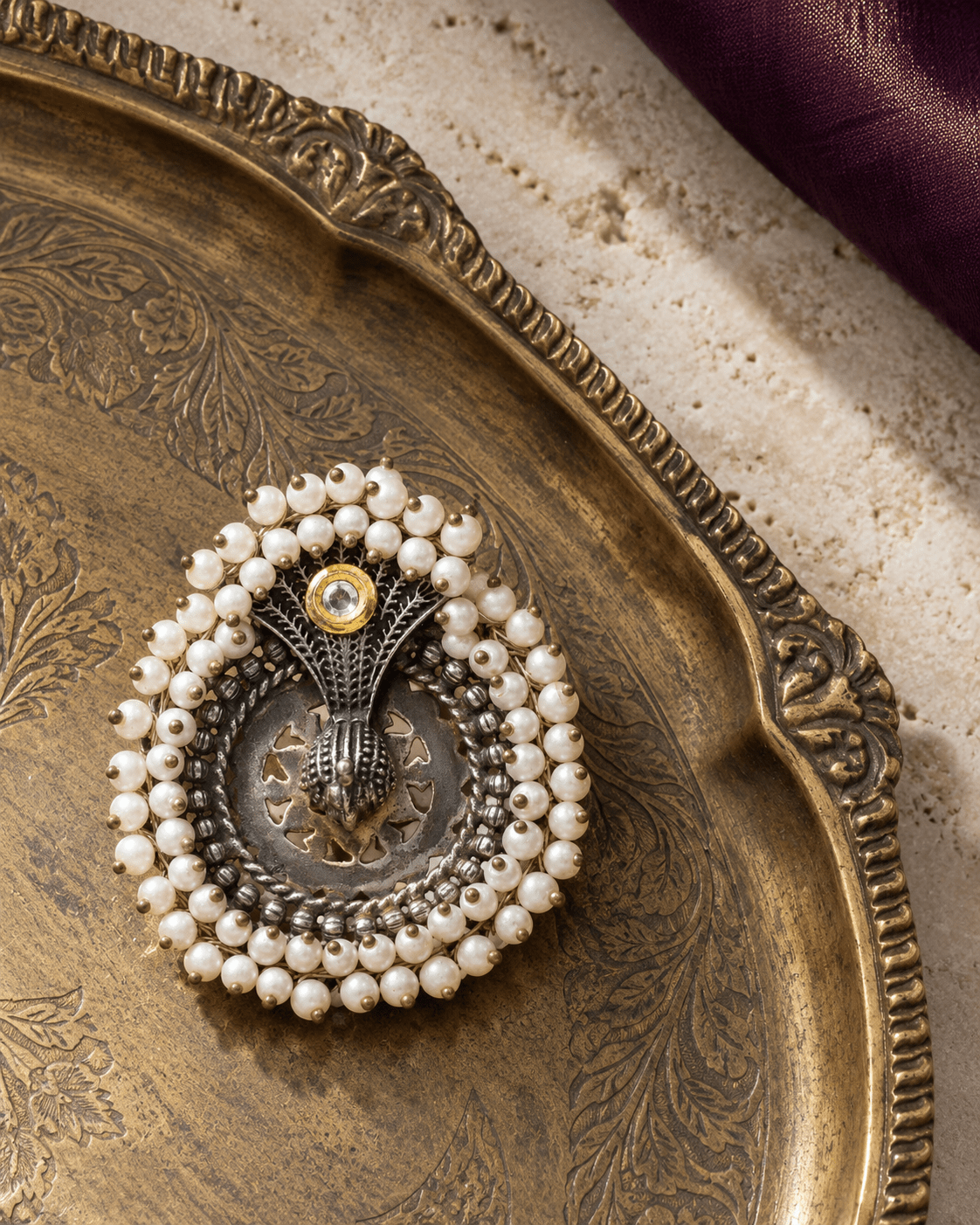 Oxidised Silver Peacock Pearl Cluster Statement Ring - Maxiblink