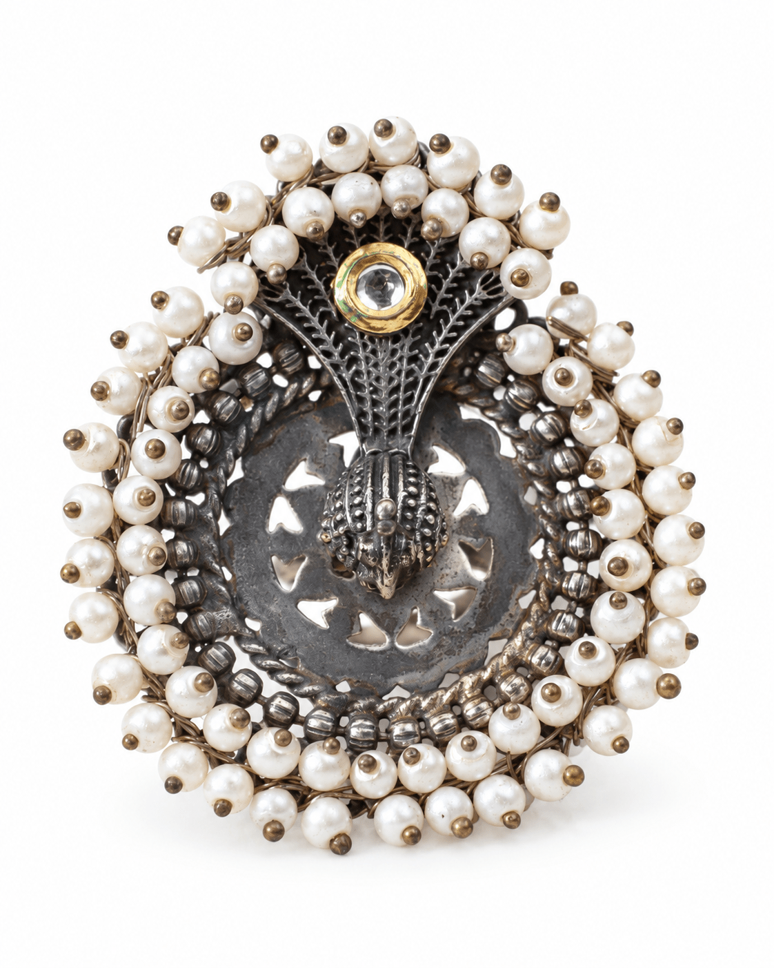 Oxidised Silver Peacock Pearl Cluster Statement Ring - Maxiblink