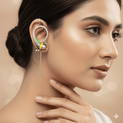 Parrot Design Oxidised Bugadi Earrings with Enamel – German Silver - Maxiblink