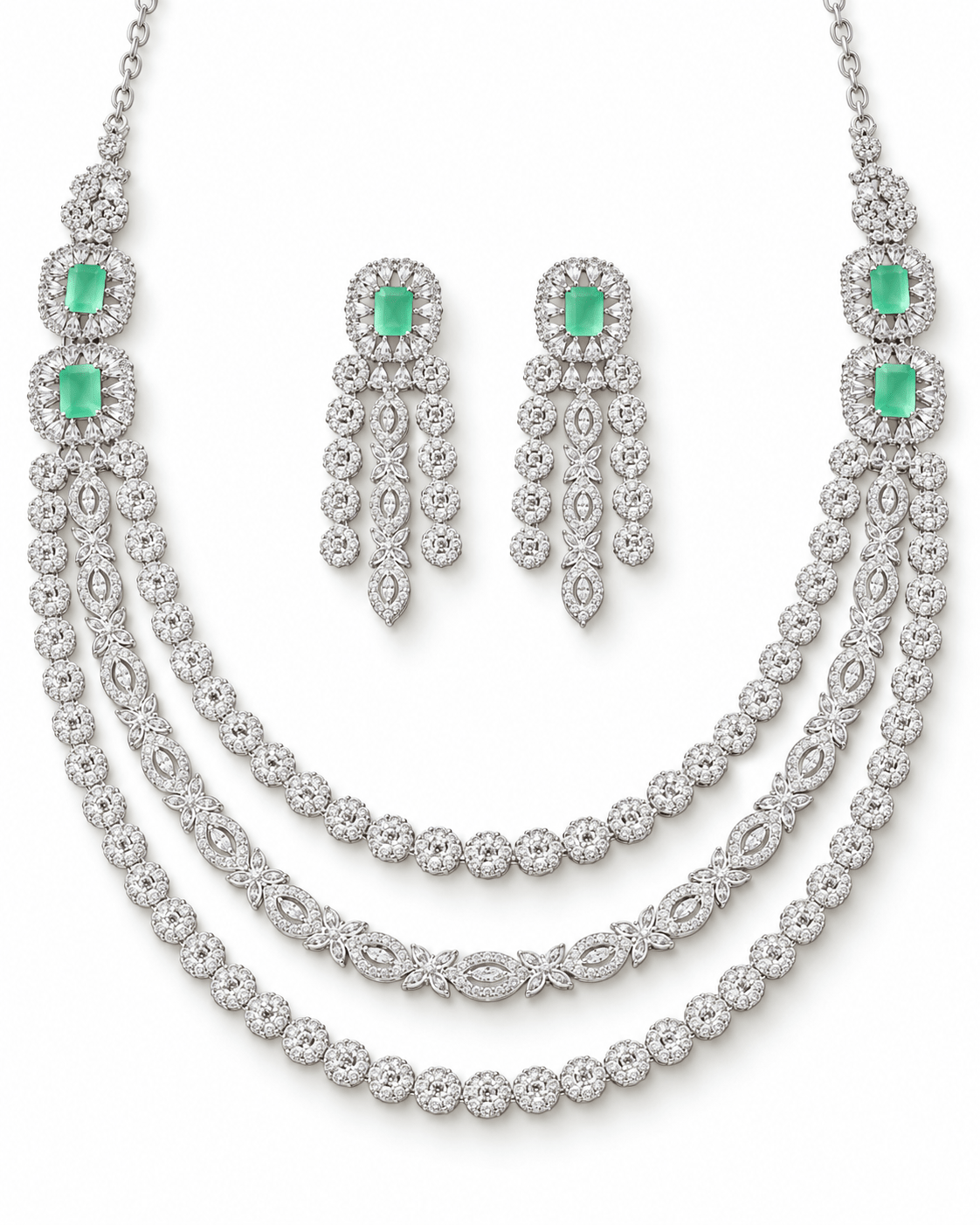 Pastel Mint Layered Diamond Necklace Set - Maxiblink