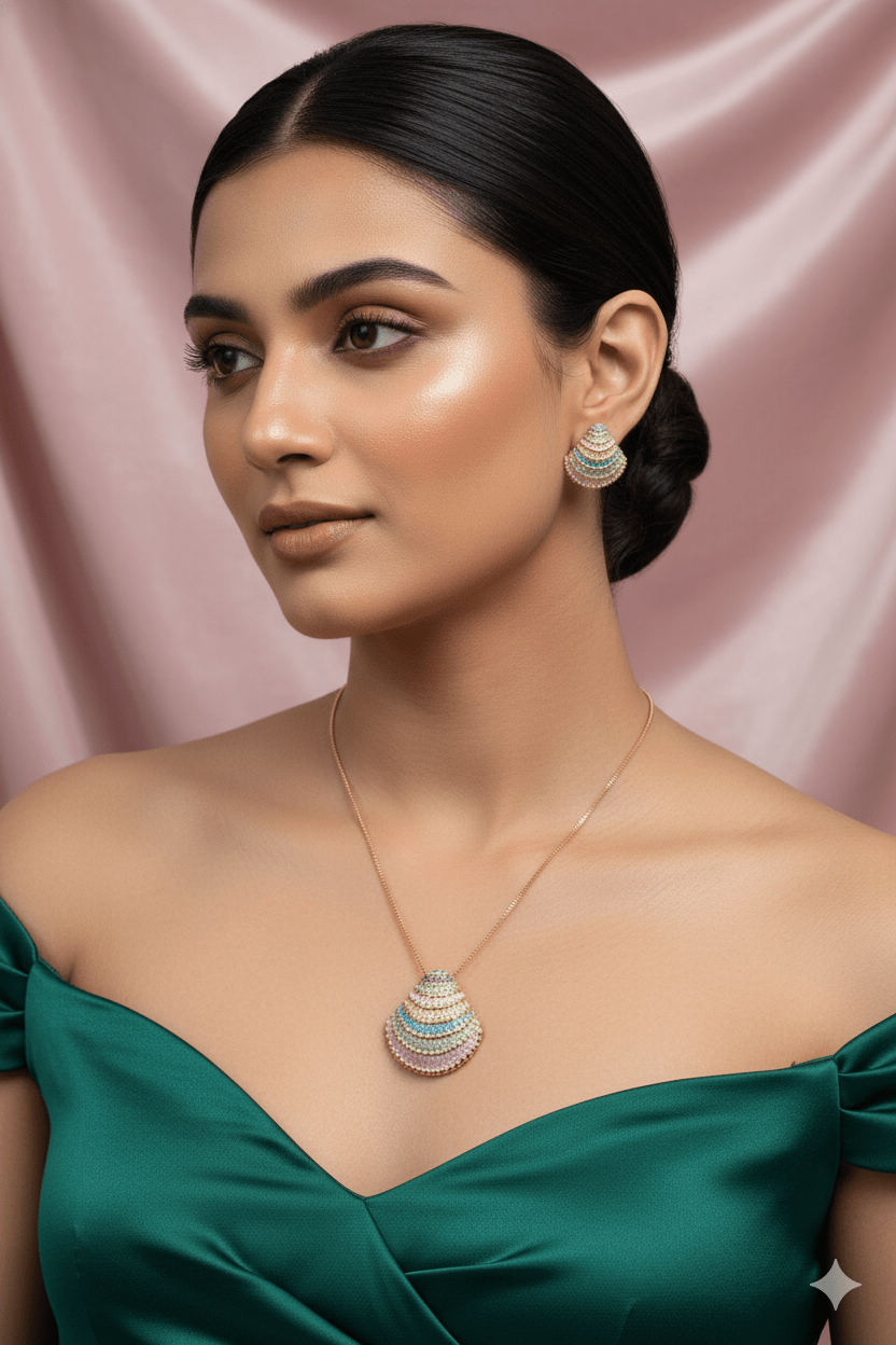 Pastel Shell Fan Pendant Set - Multi - Color Enamel Luxury Necklace & Earrings | Anti Tarnish Coating - Maxiblink