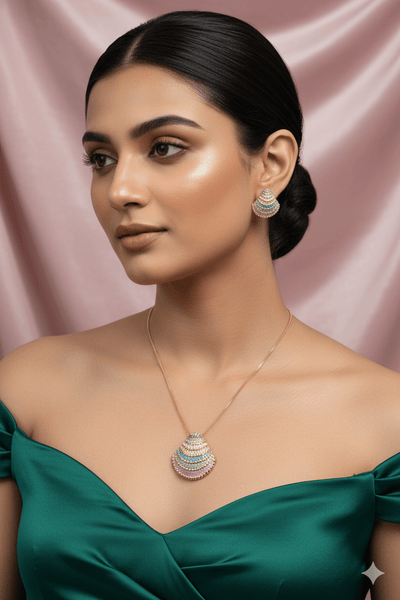 Pastel Shell Fan Pendant Set - Multi - Color Enamel Luxury Necklace & Earrings | Anti Tarnish Coating - Maxiblink