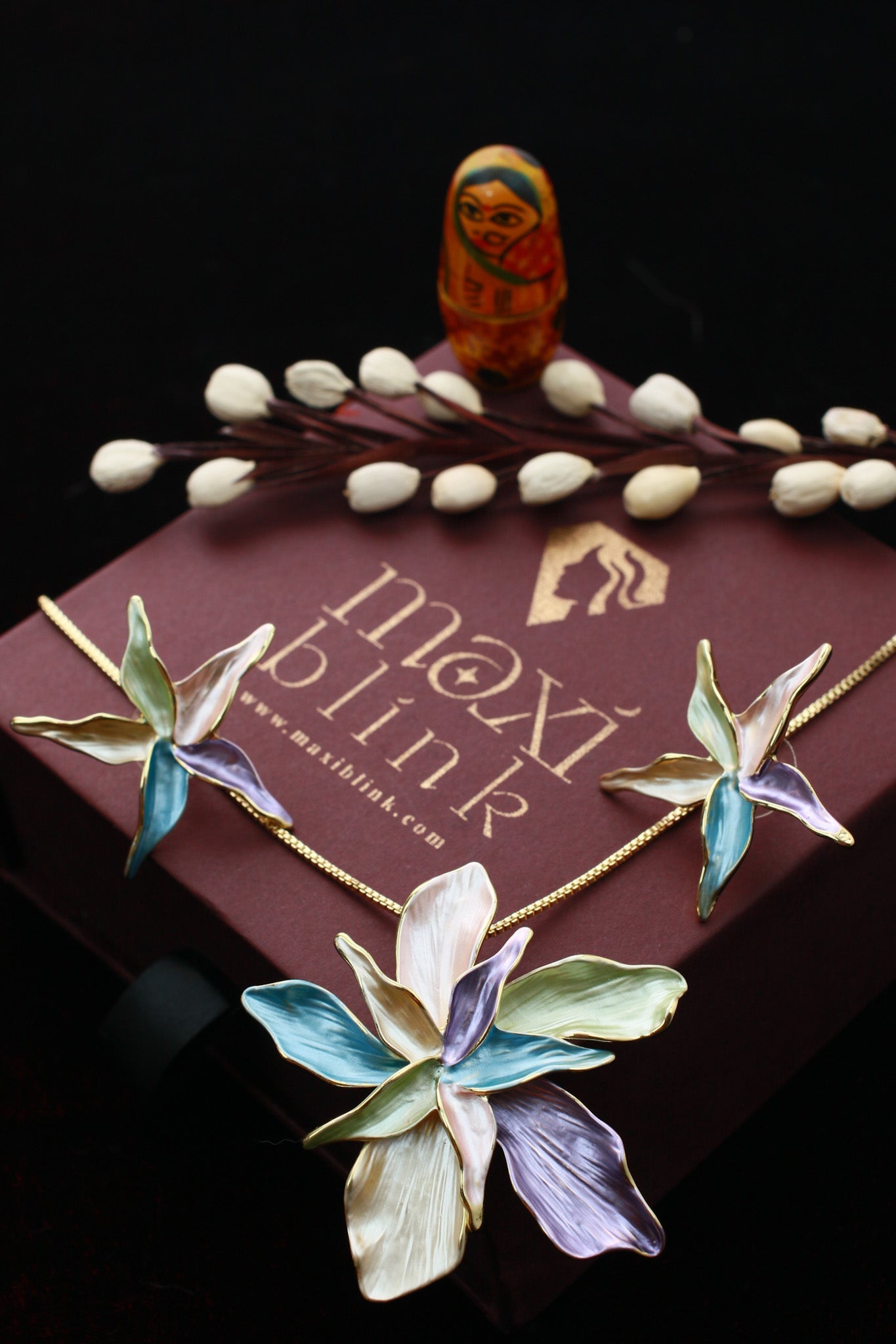 Pastel Star Flower Pendant Set - Multicolor Enamel Luxury Set with Anti Tarnish Coating - Maxiblink
