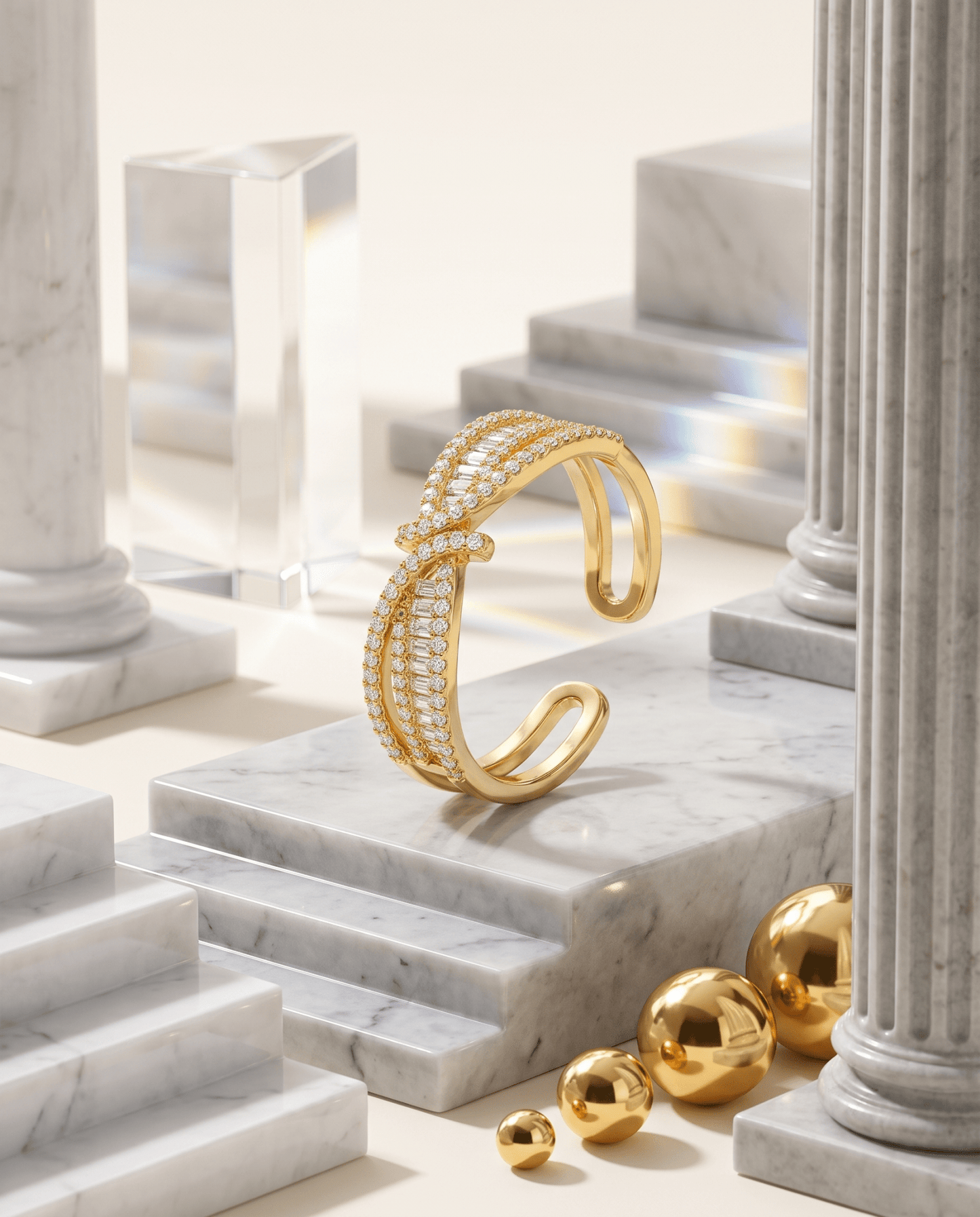 gold-plated baguette ring — Pave & Baguette Crossover Ring by MaxiBlink