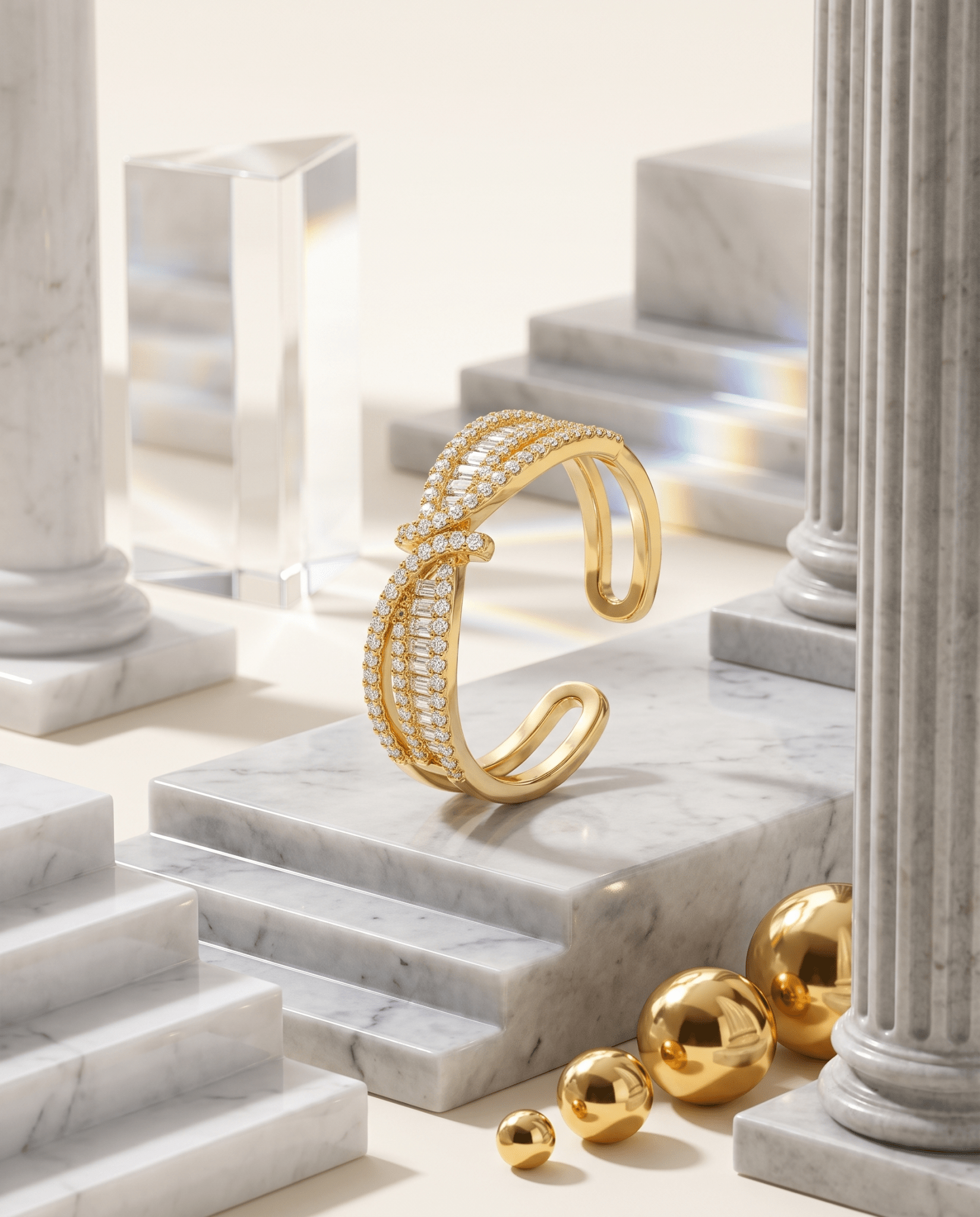 gold-plated baguette ring — Pave & Baguette Crossover Ring by MaxiBlink