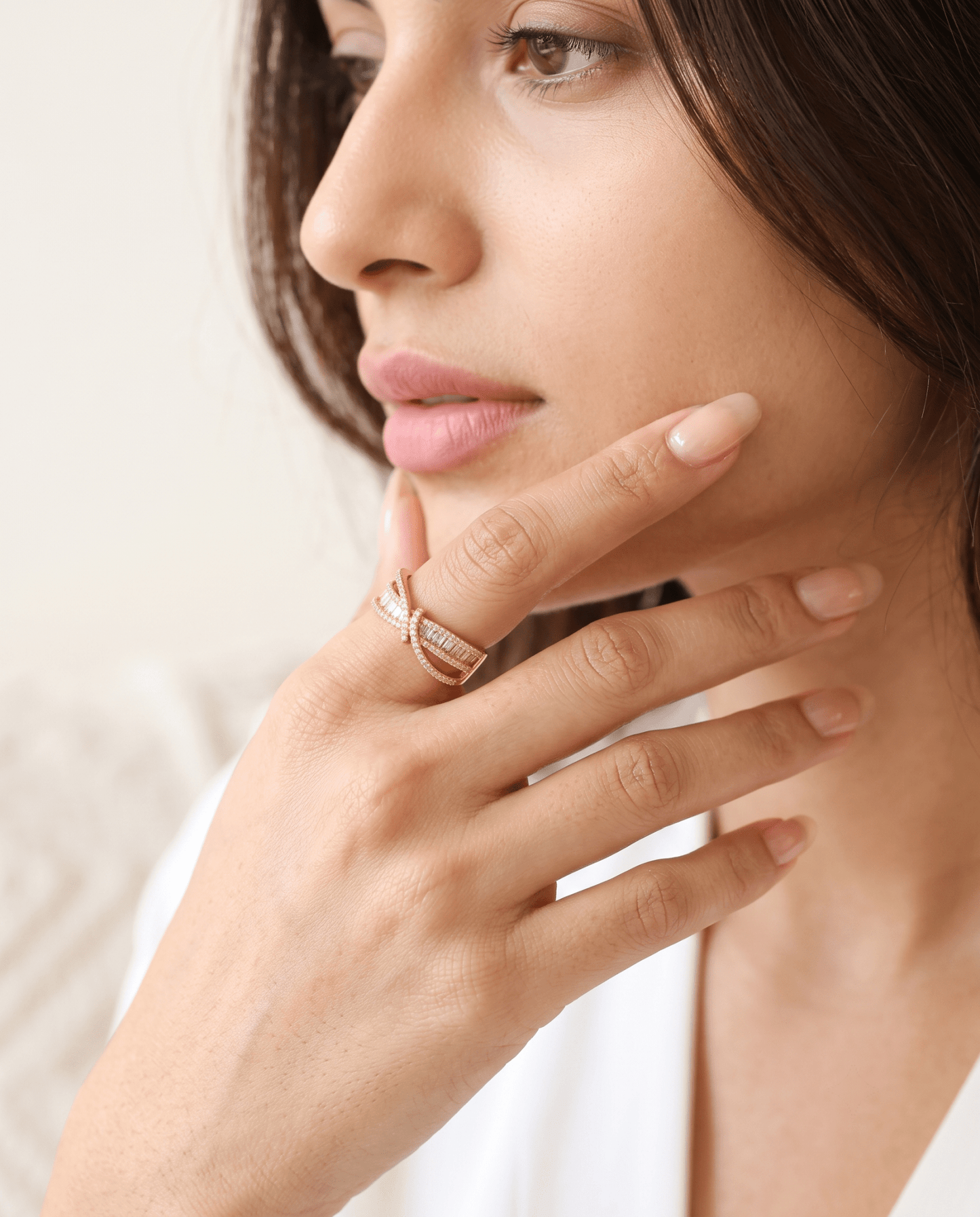 Pave & Baguette Crossover Ring in 18K gold-plated stainless steel — MaxiBlink