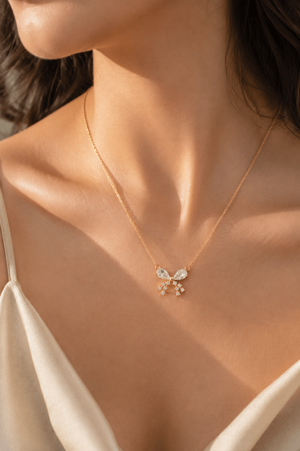 Pave Bow Star Drop Pendant Necklace - Maxiblink