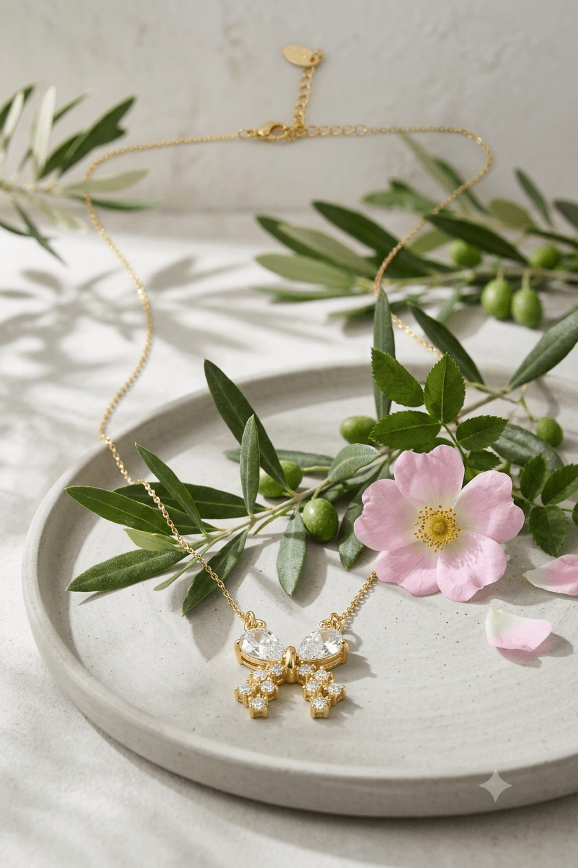Pave Bow Star Drop Pendant Necklace - Maxiblink
