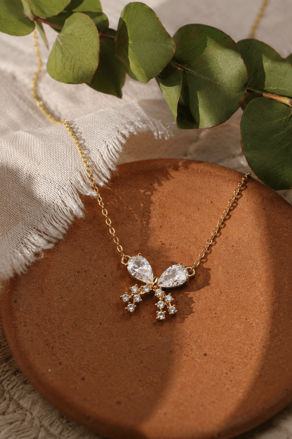 Pave Bow Star Drop Pendant Necklace - Maxiblink