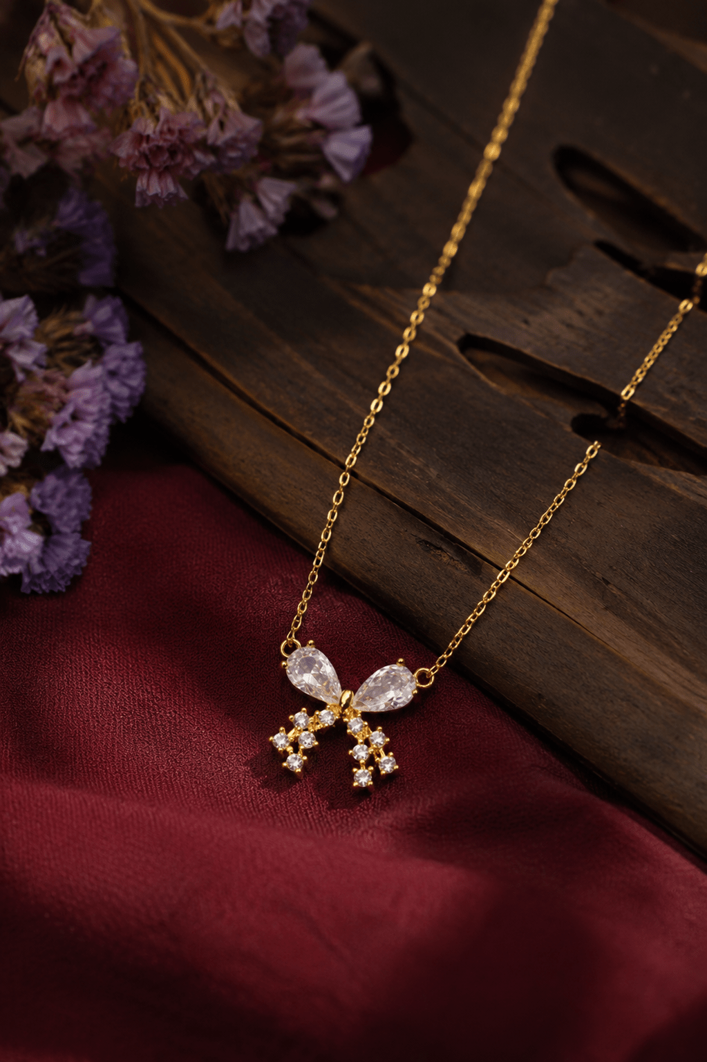 Pave Bow Star Drop Pendant Necklace - Maxiblink