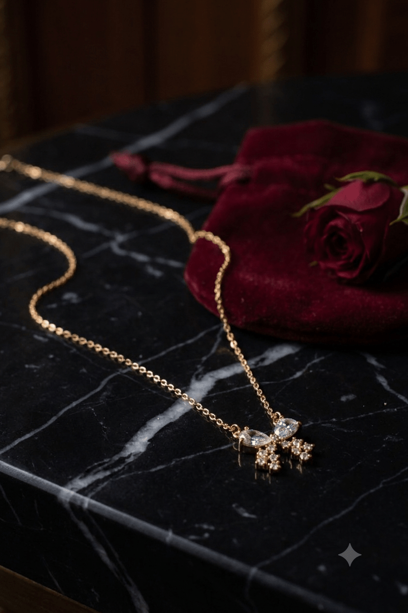 Pave Bow Star Drop Pendant Necklace - Maxiblink