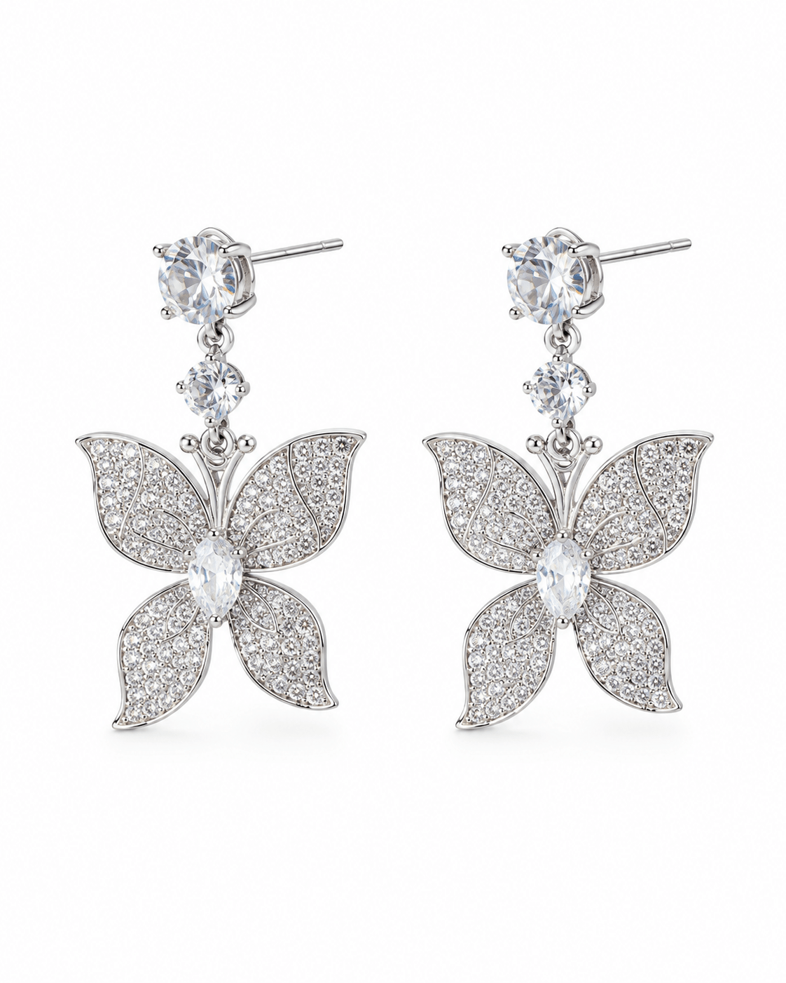 Pave Butterfly Drop Earrings Silver - Maxiblink