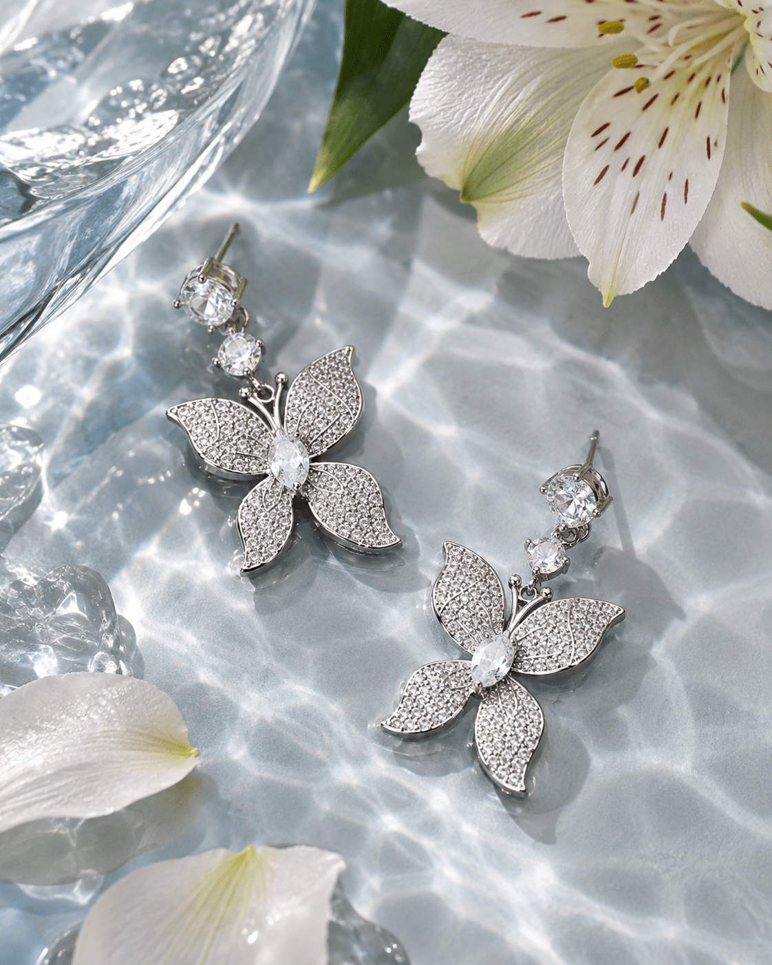 Pave Butterfly Drop Earrings Silver - Maxiblink