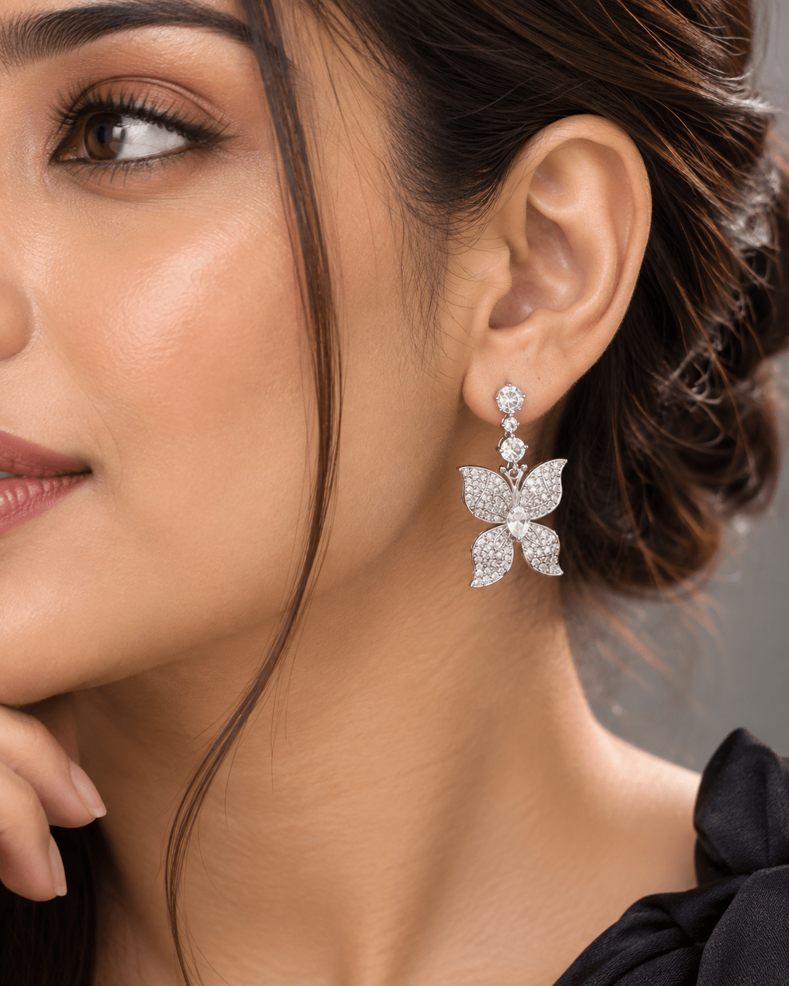 Pave Butterfly Drop Earrings Silver - Maxiblink