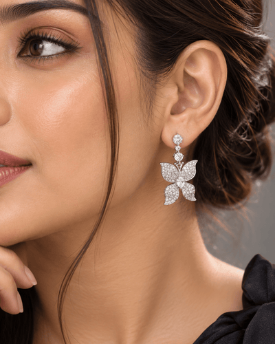 Pave Butterfly Drop Earrings Silver - Maxiblink