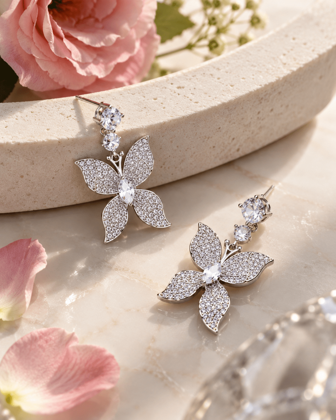 Pave Butterfly Drop Earrings Silver - Maxiblink