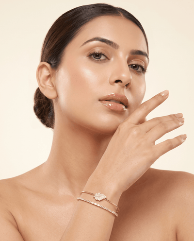 Pave Leaf Baguette Double Layer Cuff Bracelet - Maxiblink