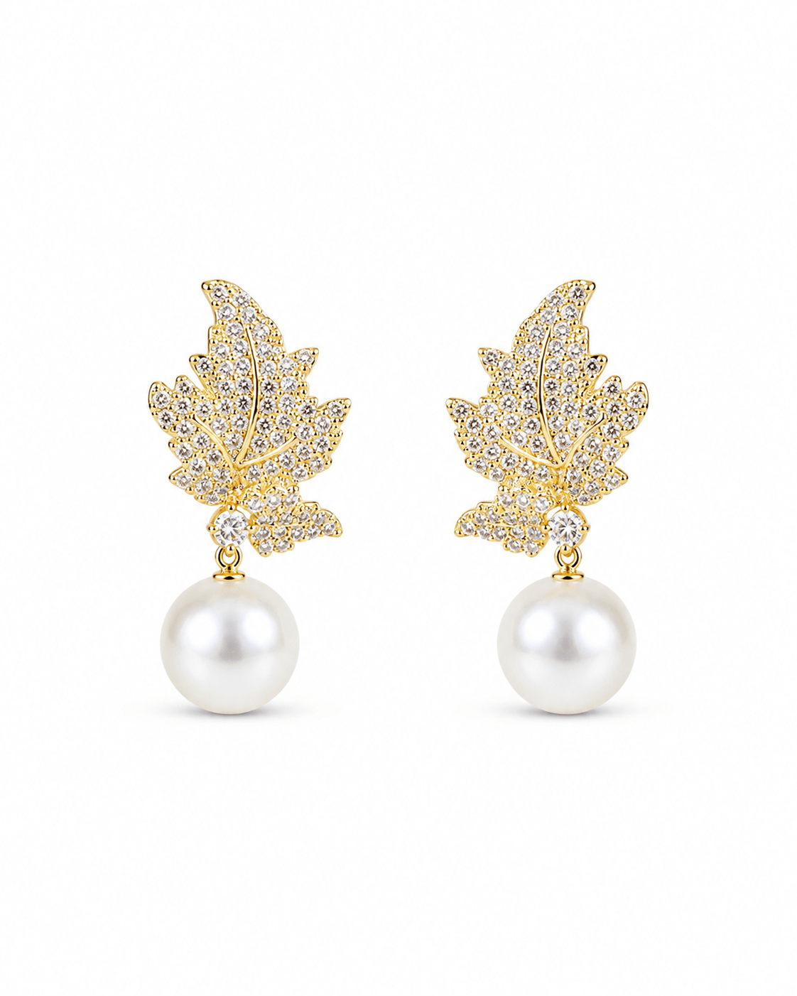 Pave Leaf Pearl Drop Earrings - Maxiblink