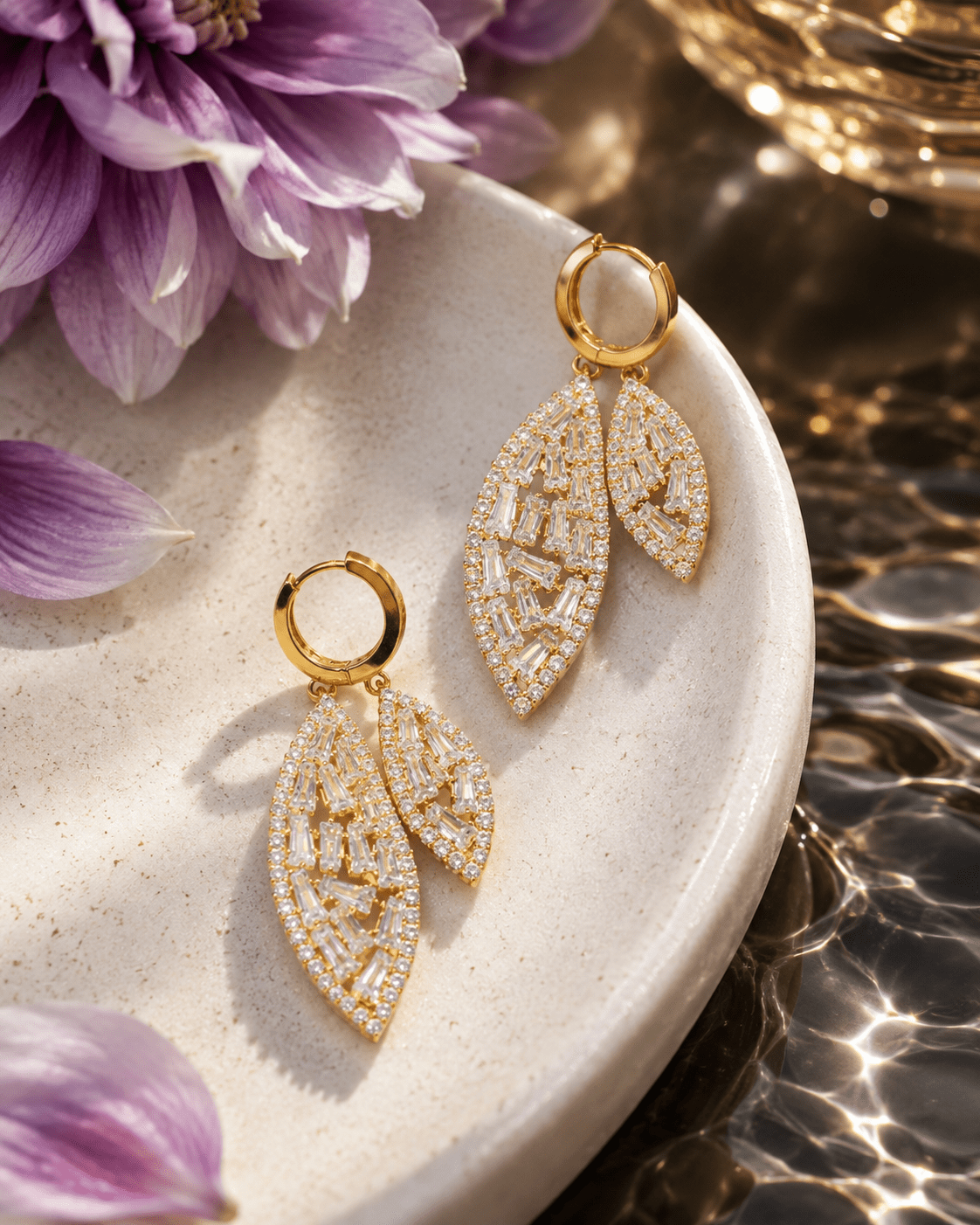 Pave Pink & White Crystal Huggie Drop Earrings - Maxiblink
