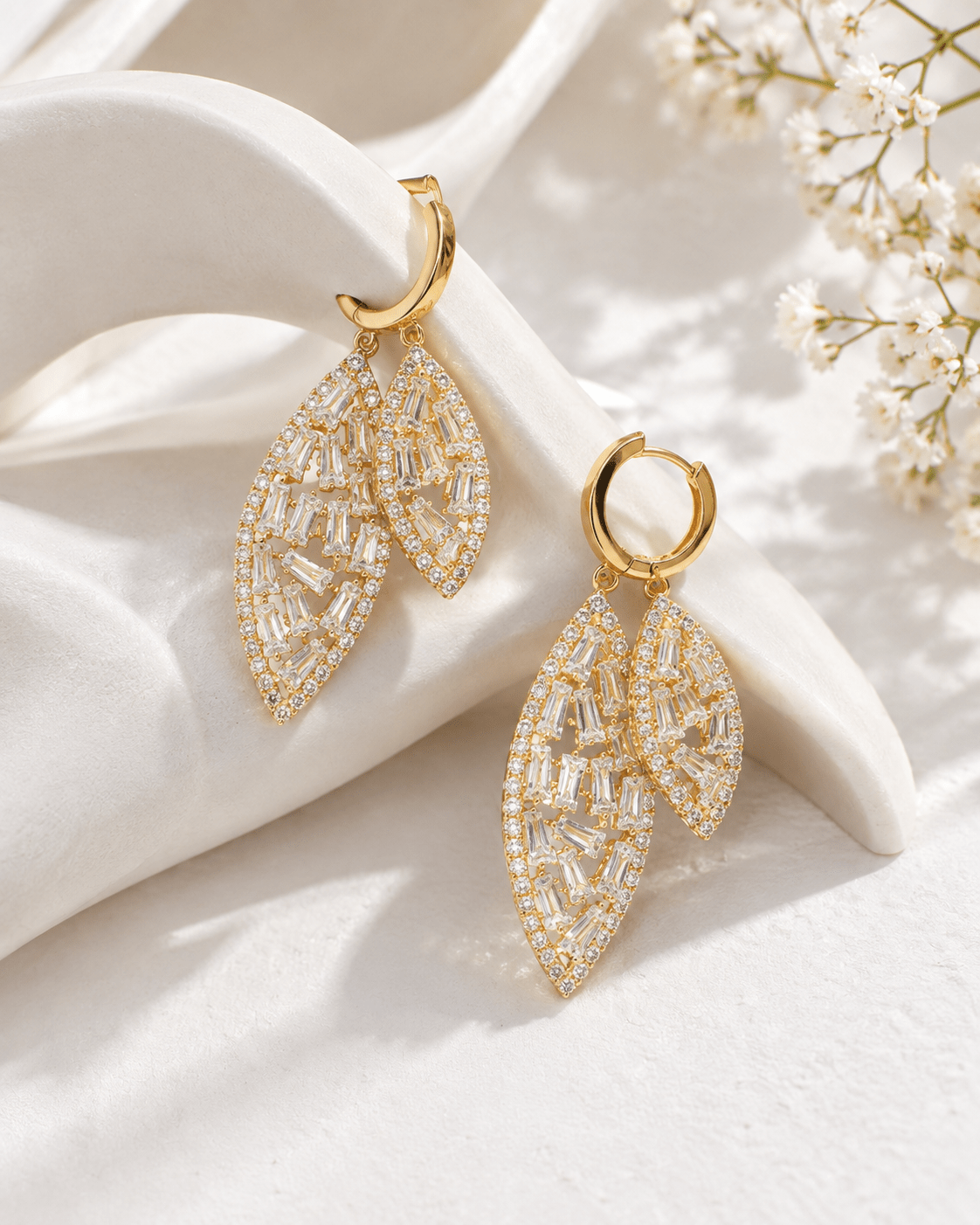 Pave Pink & White Crystal Huggie Drop Earrings - Maxiblink