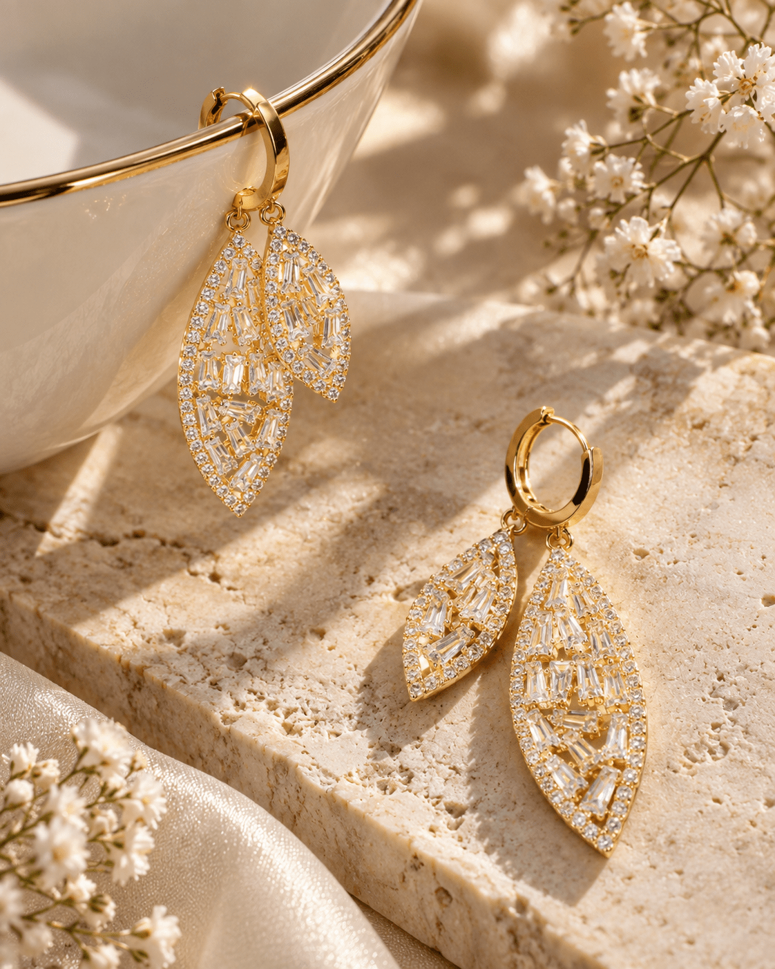 Pave Pink & White Crystal Huggie Drop Earrings - Maxiblink