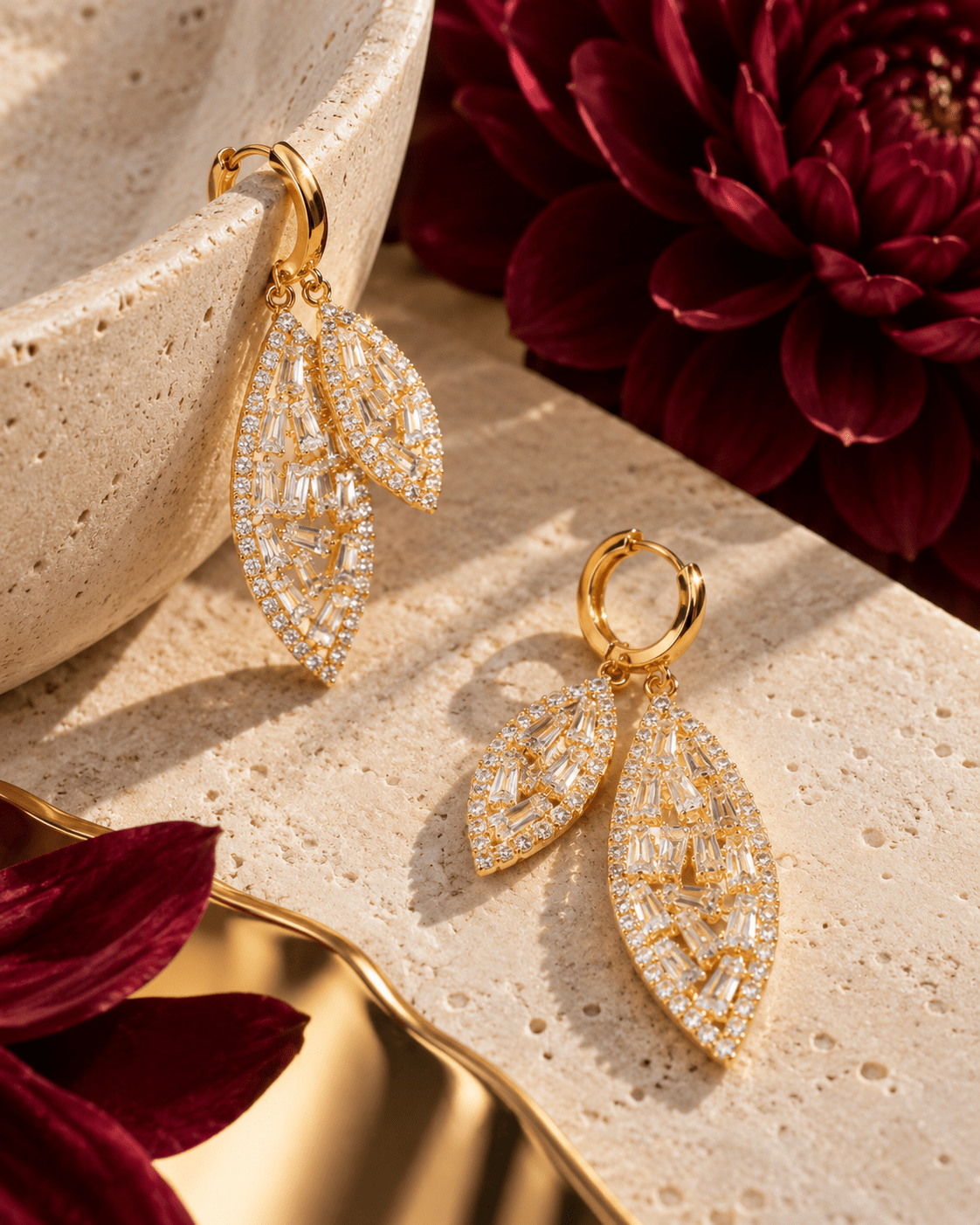 Pave Pink & White Crystal Huggie Drop Earrings - Maxiblink