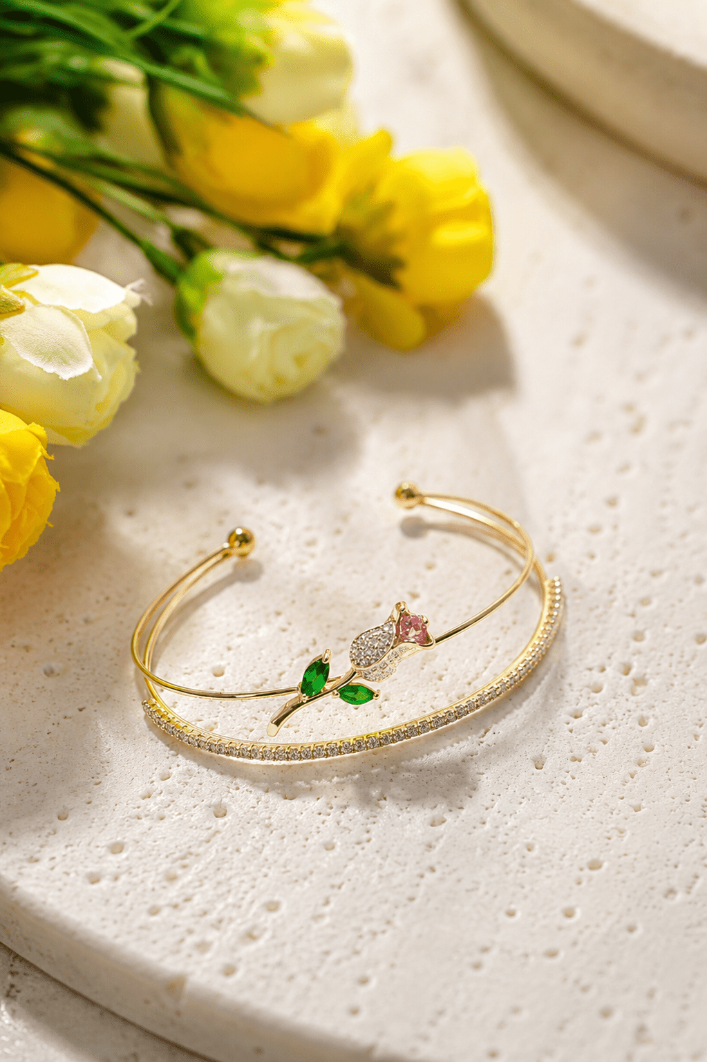 Pave Rose Double Layer Cuff Bracelet - Maxiblink